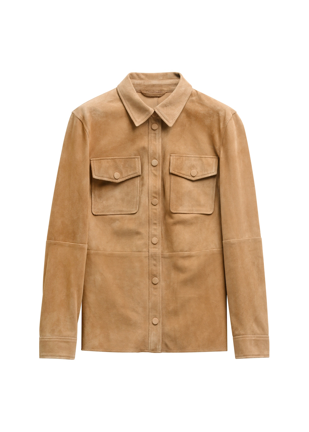 Beige women's leather shirt KOSDS-0006-1B(W26) - front product view, on white background.