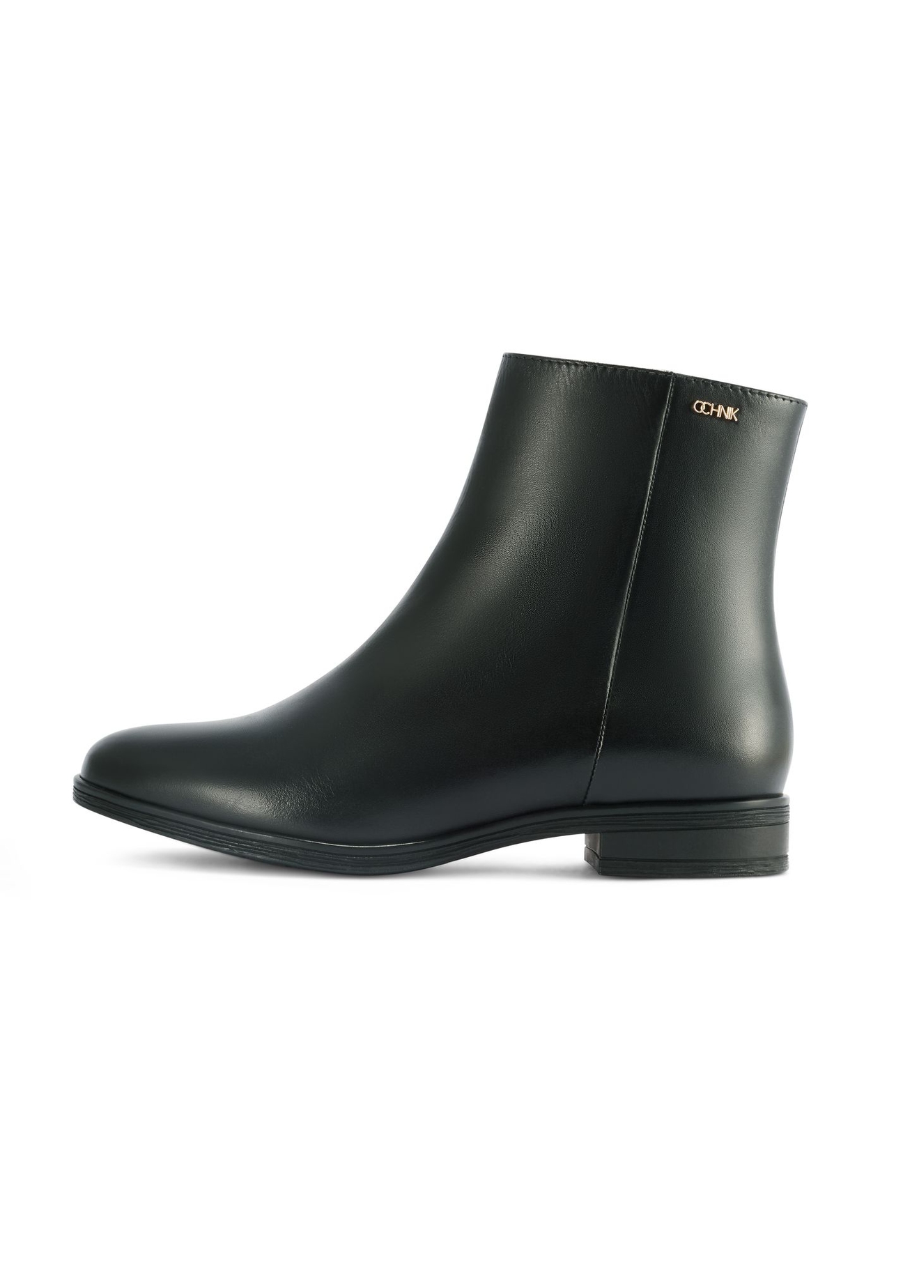 Black leather women's ankle boots BUTYD-1193-99(Z25) - side view of the product on a white background.