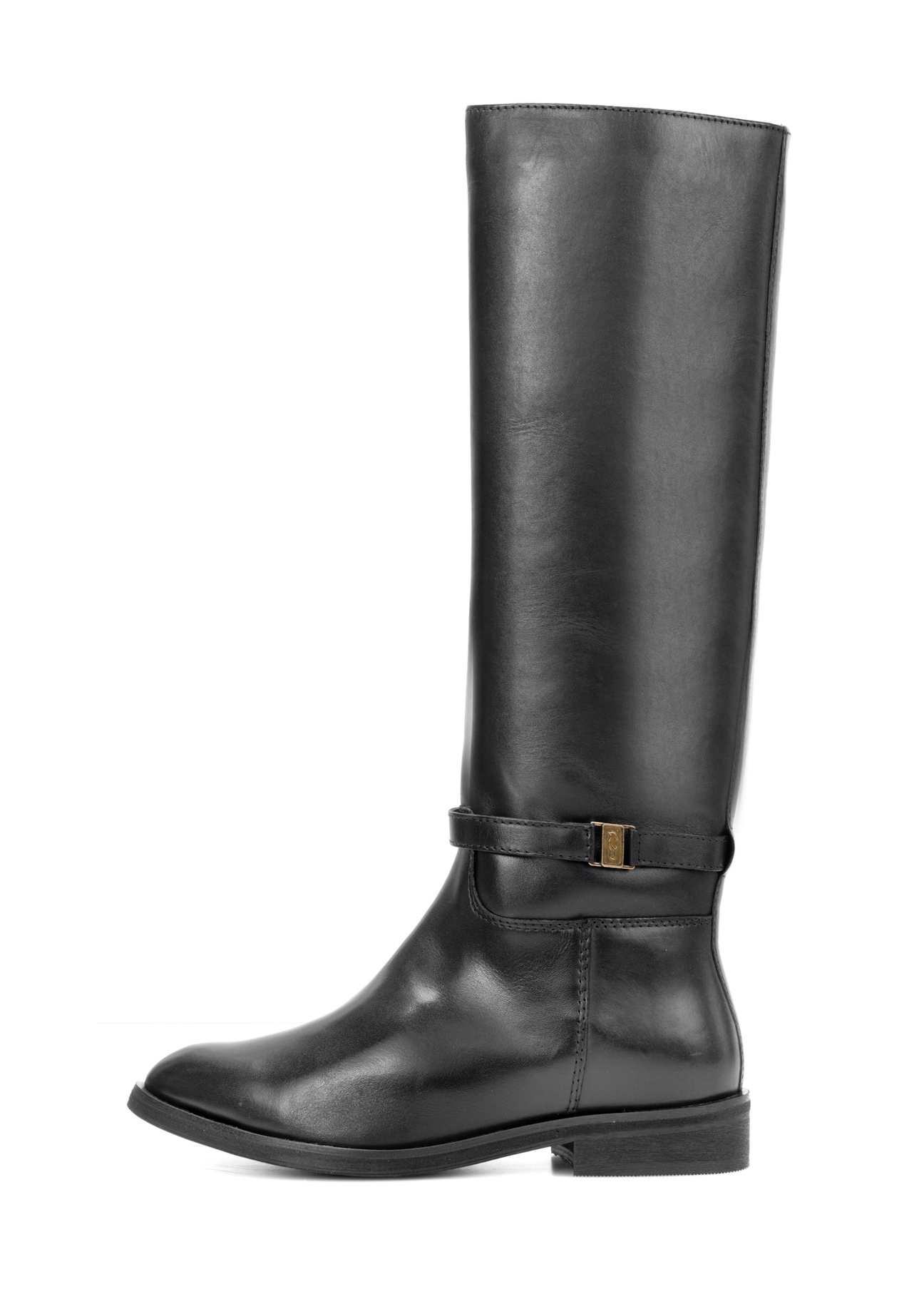 Black leather women's boots BUTYD-1204-99(Z25), side view of the product on a white background.