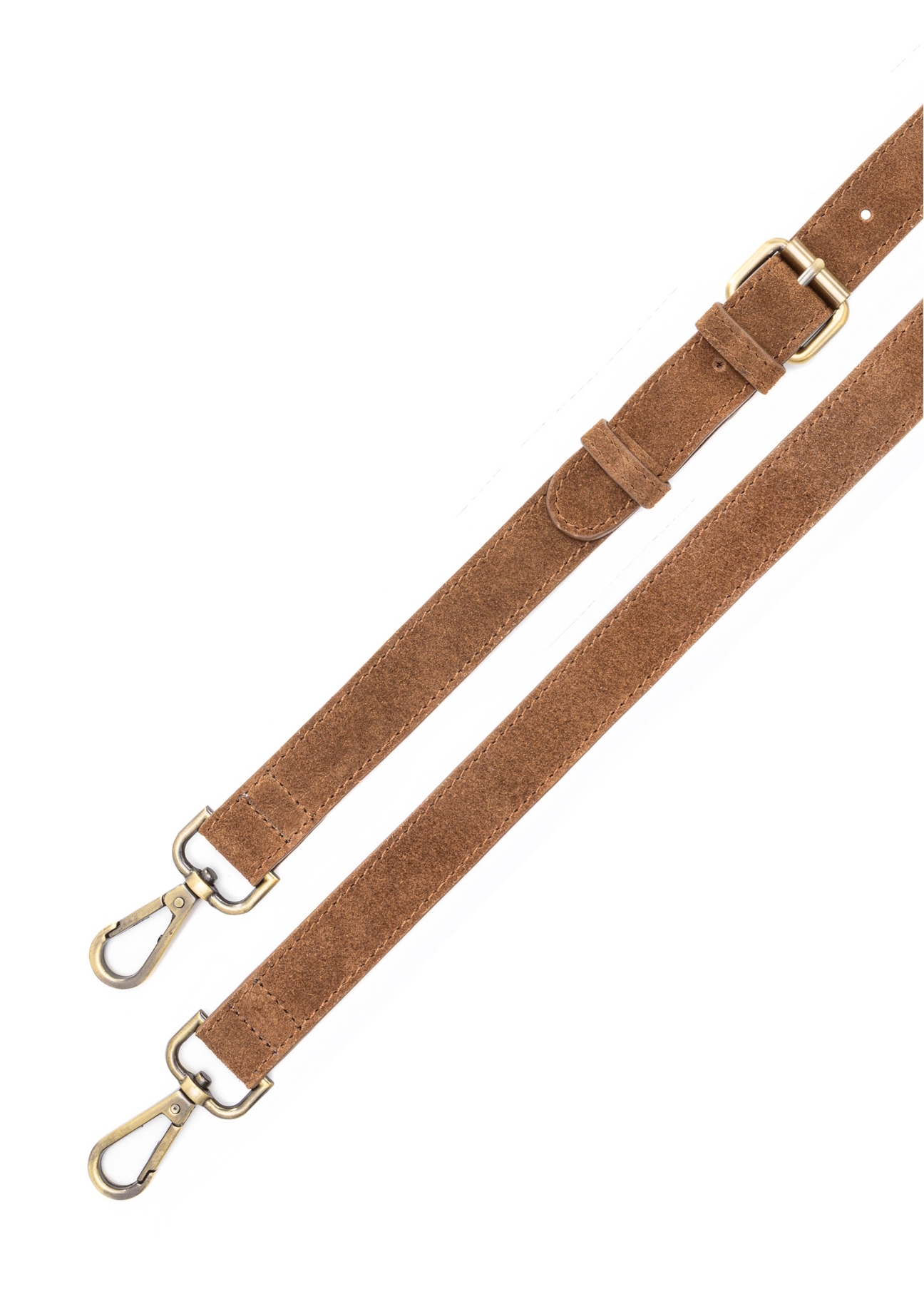 Cognac-colored suede handbag TORES-1191-88(Z25), view of the product stripes on a white background.