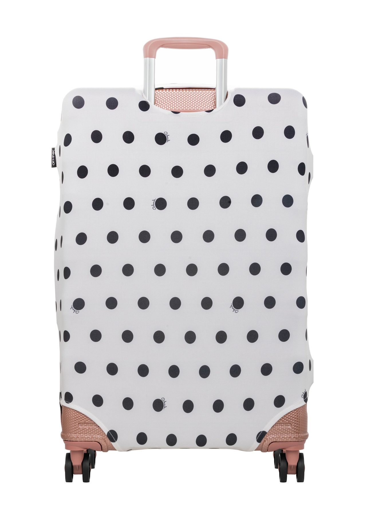 Large suitcase cover with polka dots AW-013-0007-0P-L(W26), product view from the back on the suitcase.