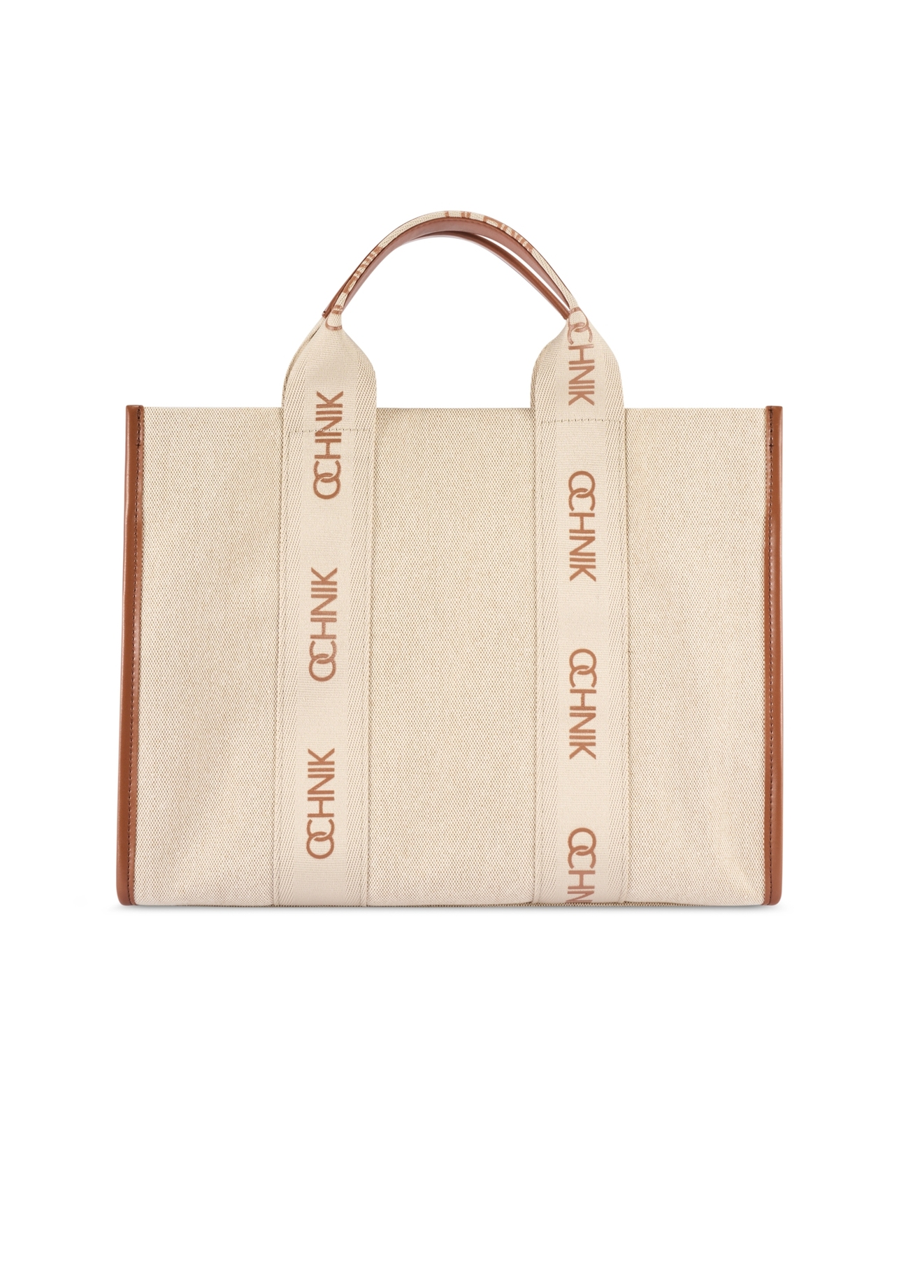 Beige women's tote bag TOREN-0288A-1E(W26), product view from the back on a white background.