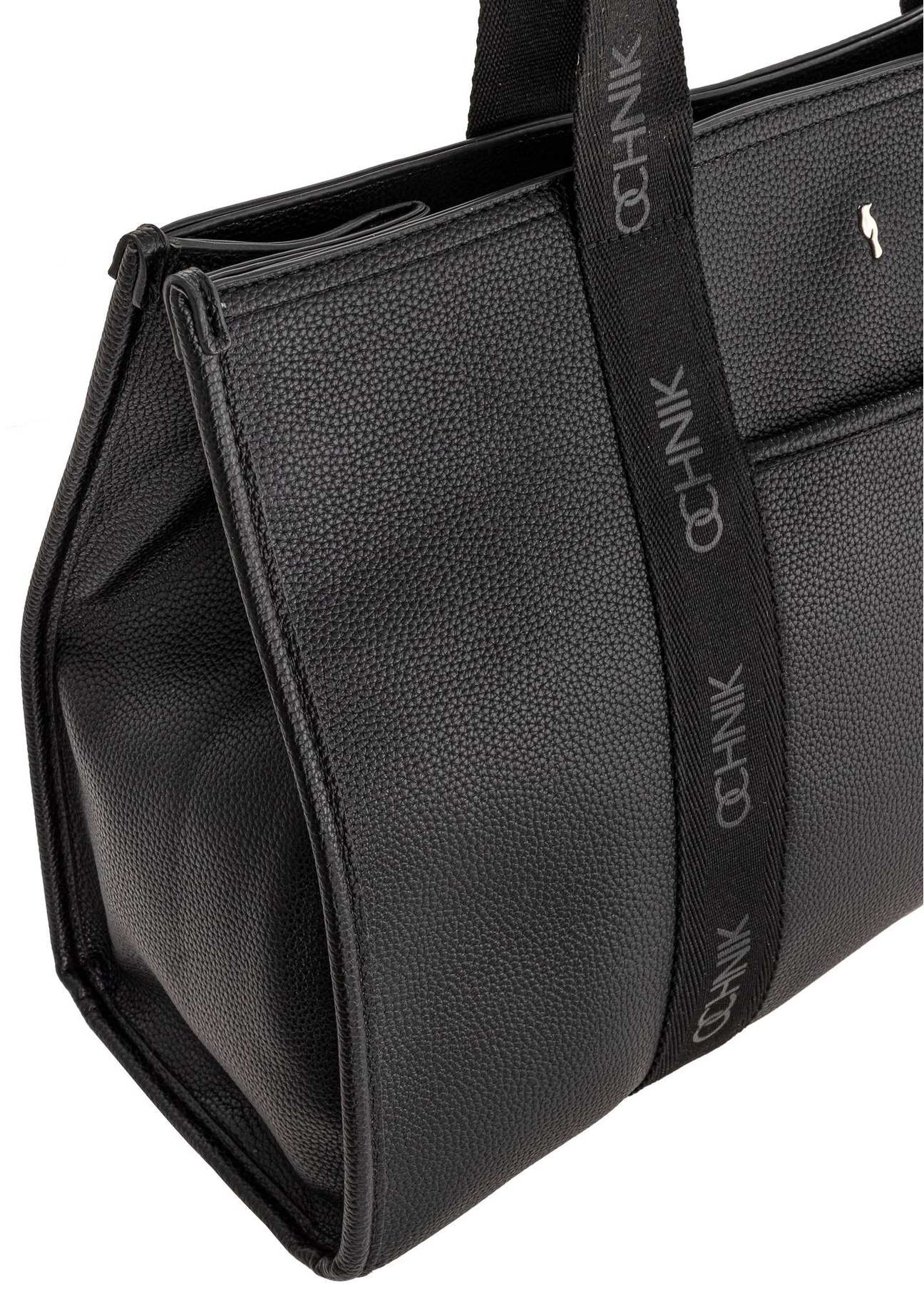 Black large shopper bag TOREC-0977A-99(Z25) - close-up of the detail on a white background.