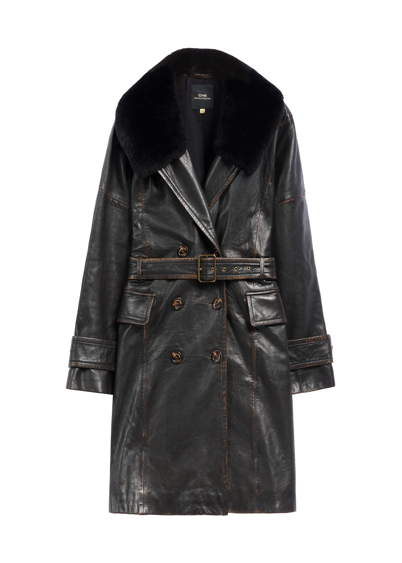 Dark brown women's leather jacket KURDS-0559-1I(Z26), front product view on white background.