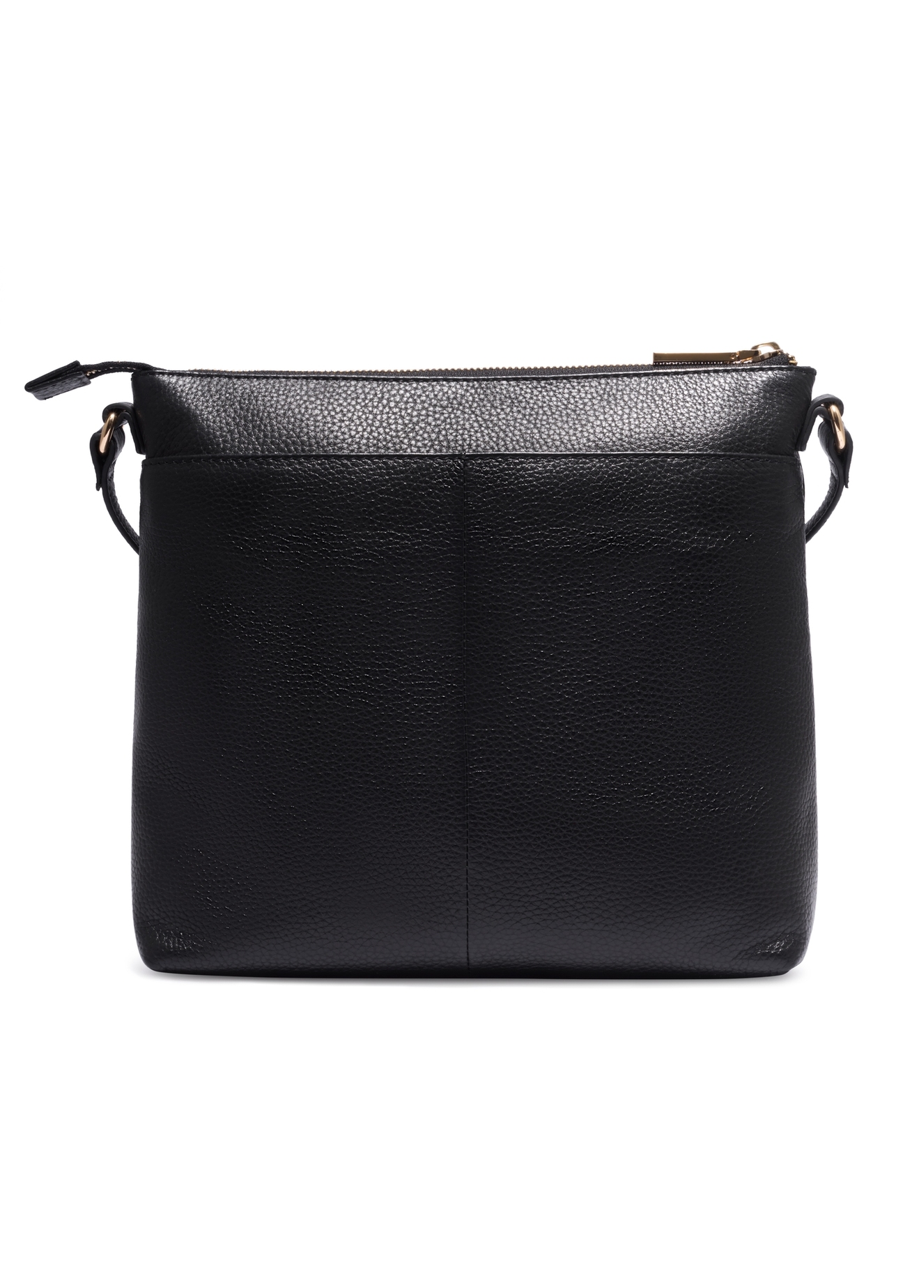 Black women's handbag made of natural pea leather TORES-1425-9I(Z26), product view from the back on a white background.