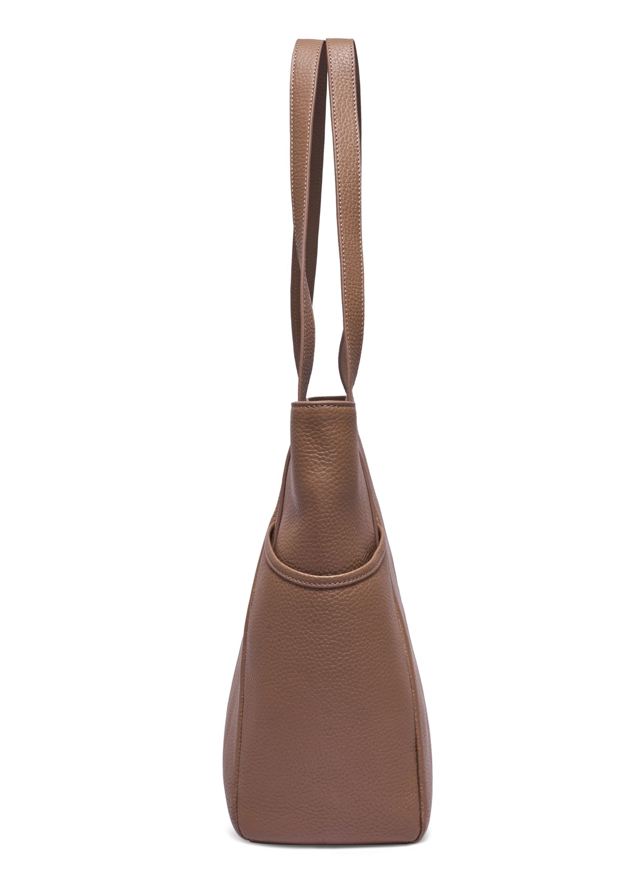 Leather shopper bag in cool beige color TORES-0980-1K(Z26) - side view of the product, on a white background.