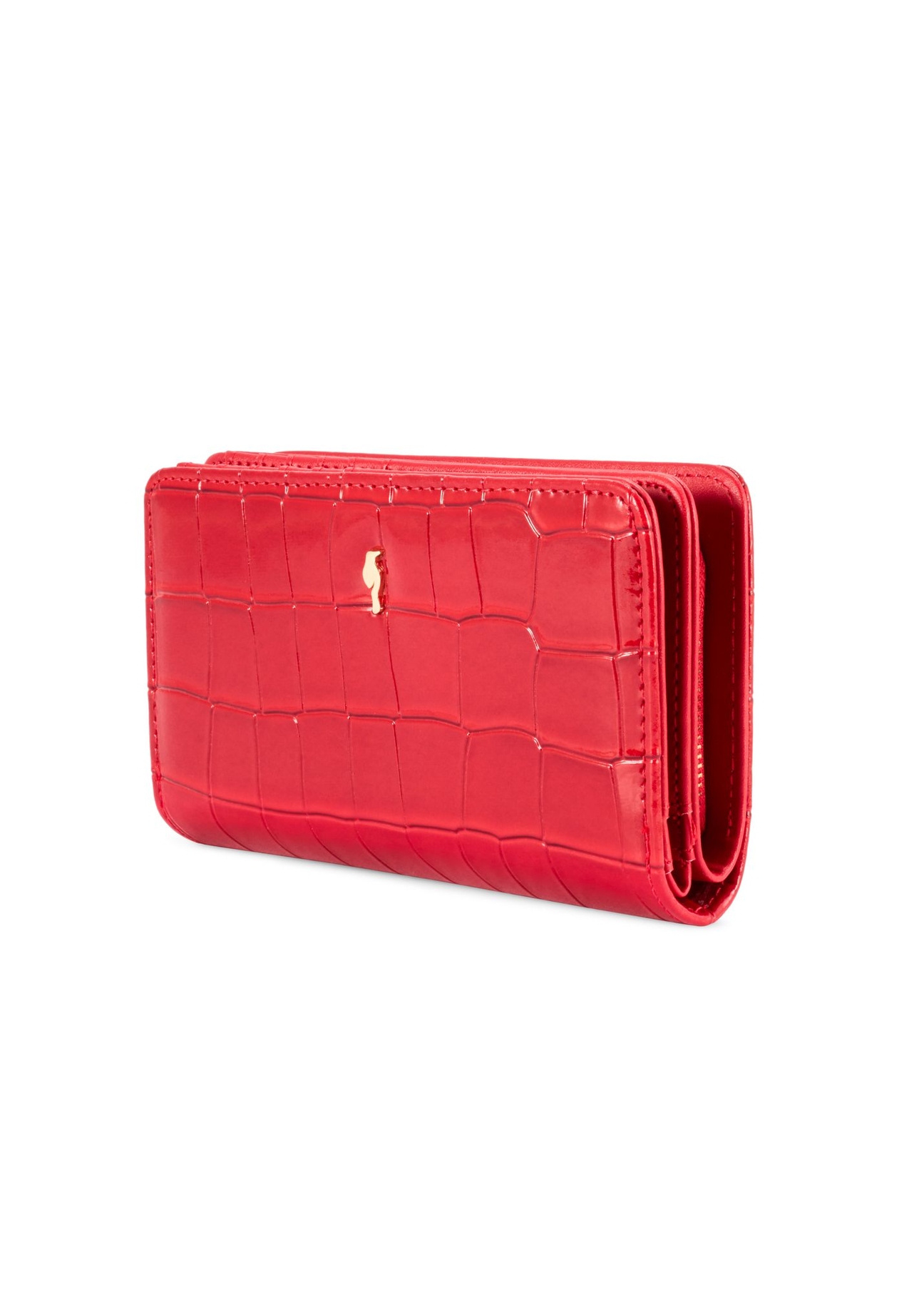 Red women's croco wallet POREC-0353A-42(Z25) - diagonal product view on a white background.