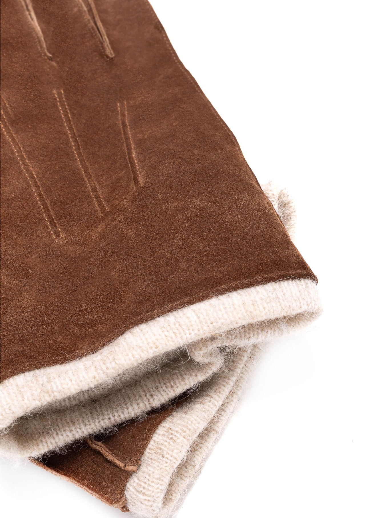Brown suede men's gloves REKMS-0080-90(Z25) - close-up detail on white background.