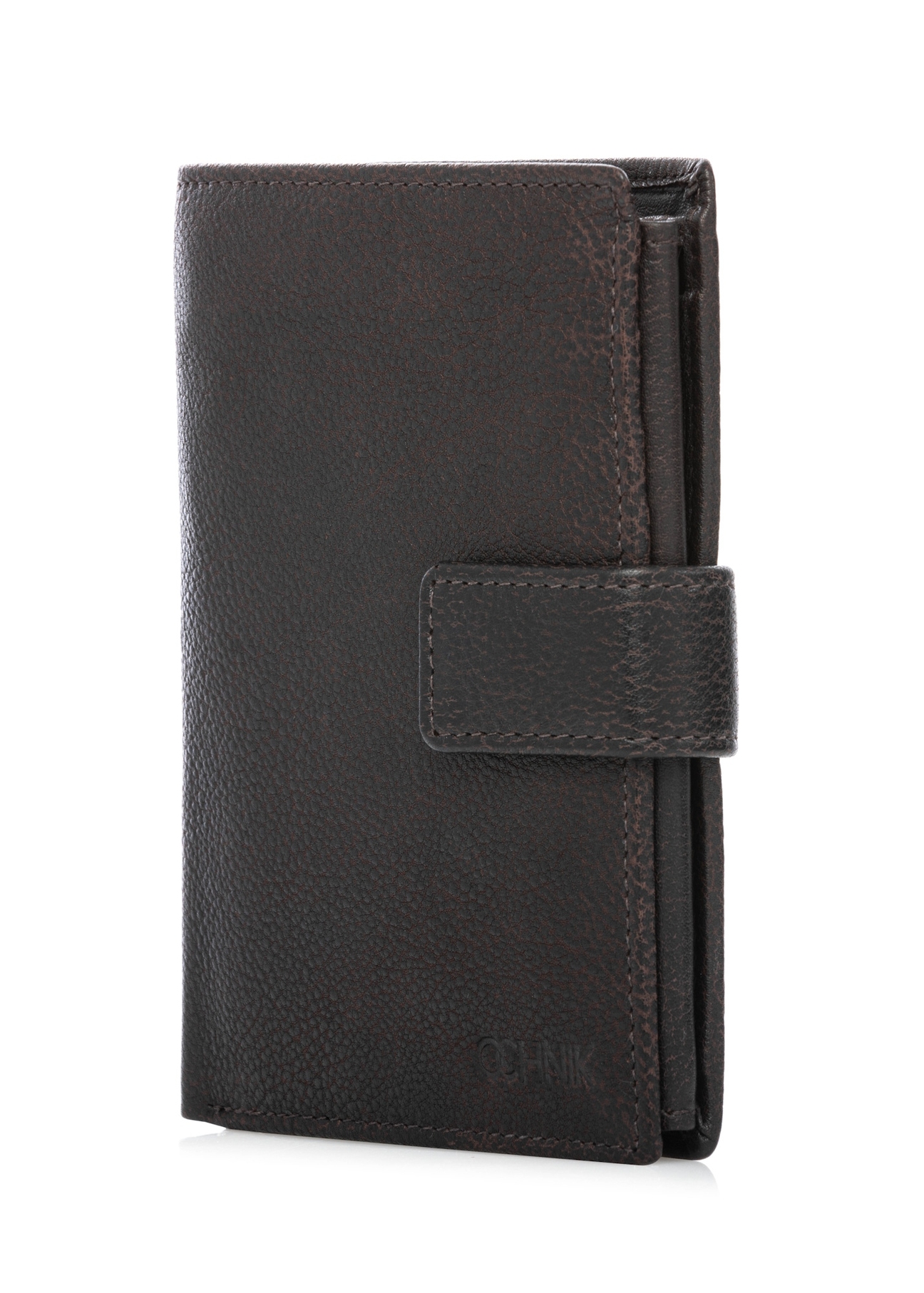 Men's brown leather wallet PORMS-0686-1I(W26), diagonal product view on white background.