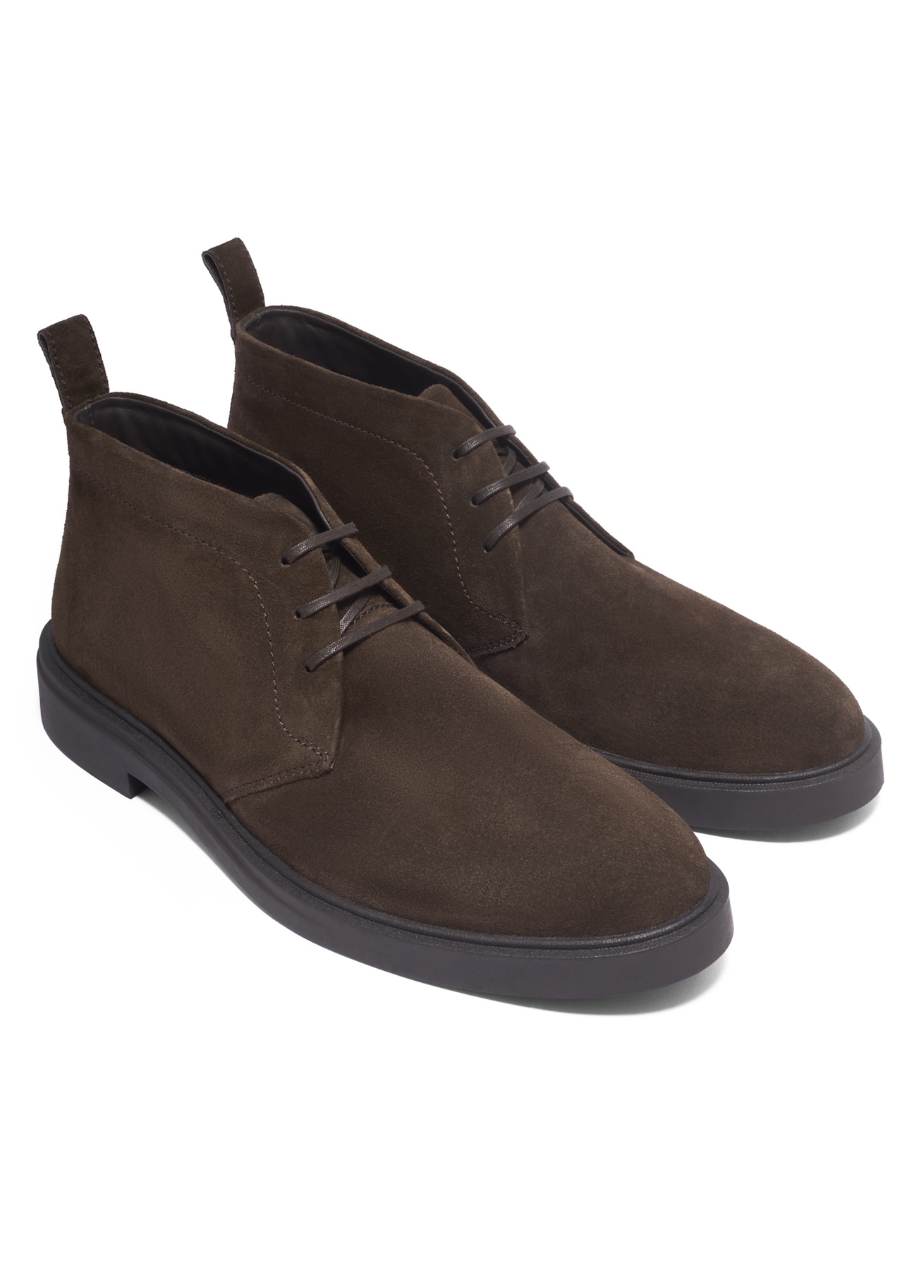 Men's dark brown suede ankle boots BUTYM-0575-1I(Z26), diagonal product view on a white background.