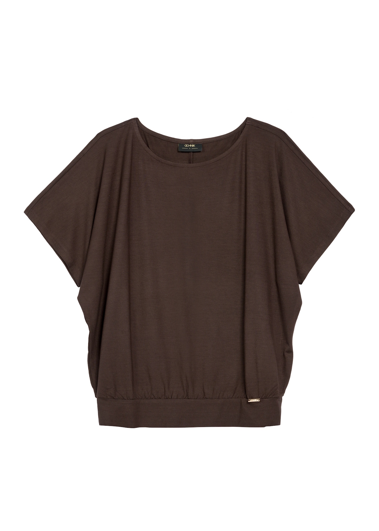 Brown women's blouse with cuff BLUDT-0170-1I(W26), front product view on white background.