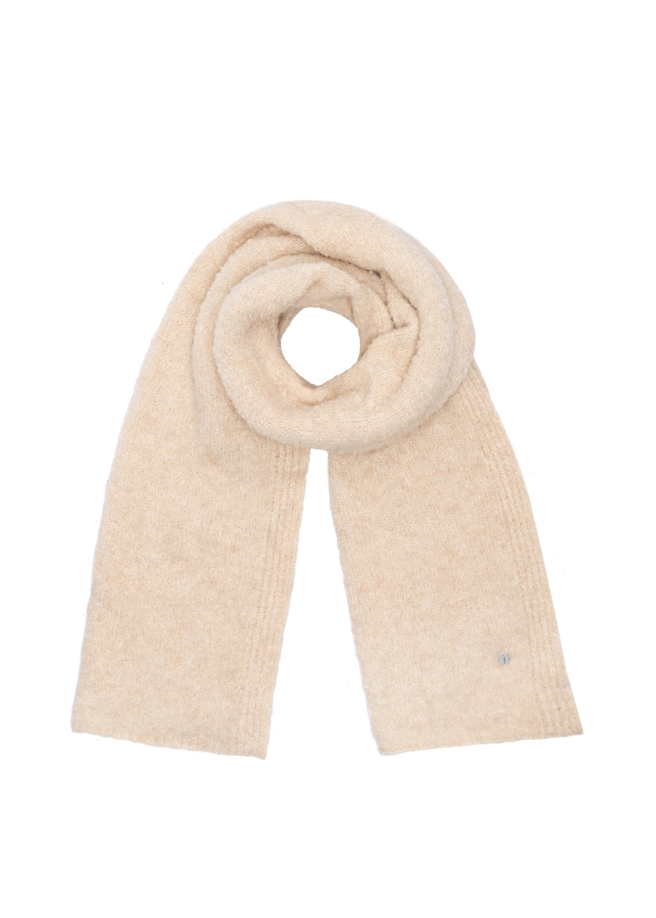 Cream women's scarf with wool SZADT-0224-0C(Z26), front view of the product on a white background.