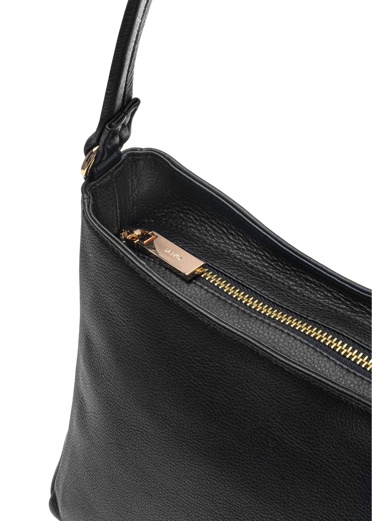Black leather handbag TORES-0975F-99(Z26) - close-up of detail, on white background.