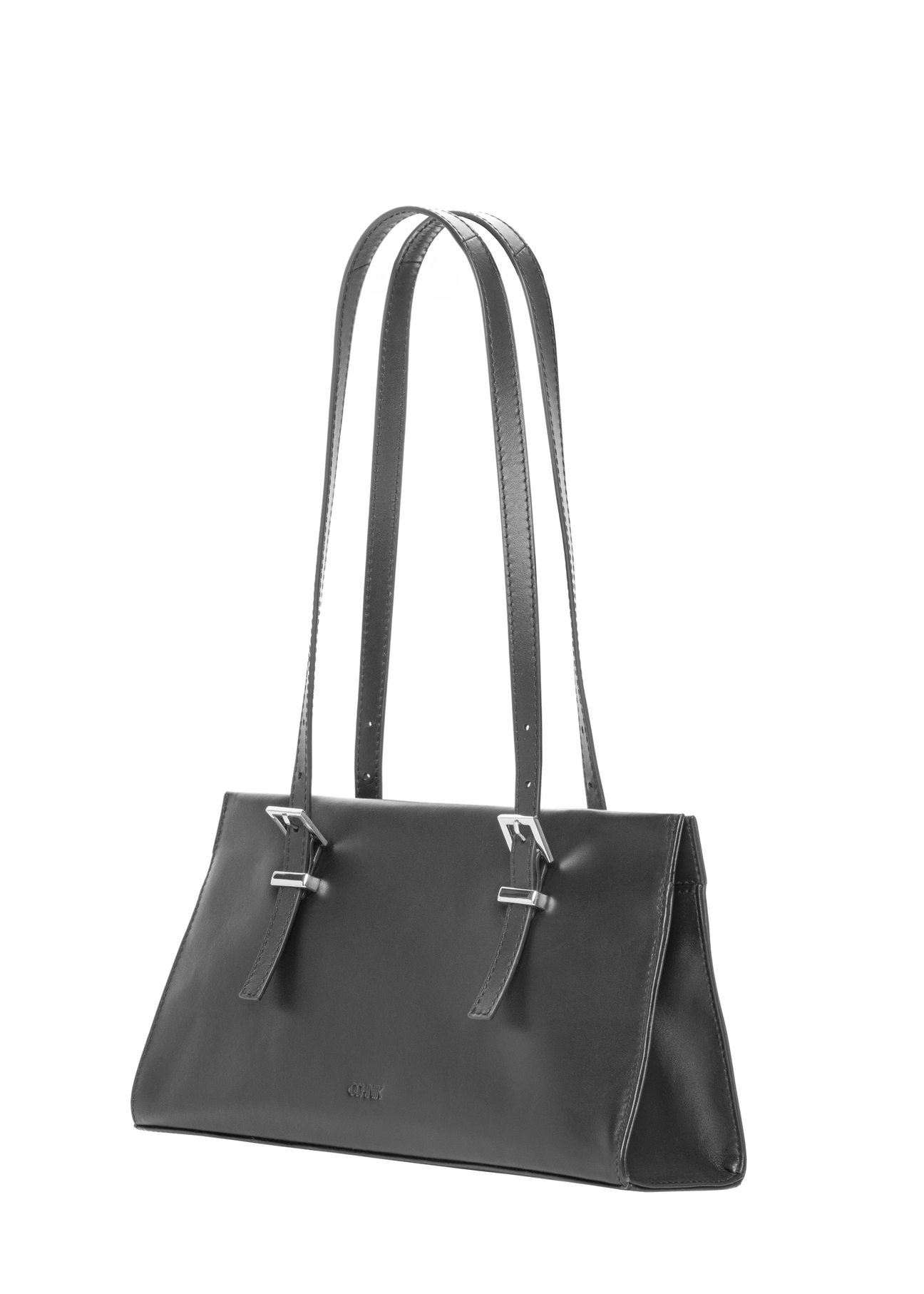 Black leather women's shoulder bag TORES-1429-99(Z26). Side view, diagonal, on a white background.