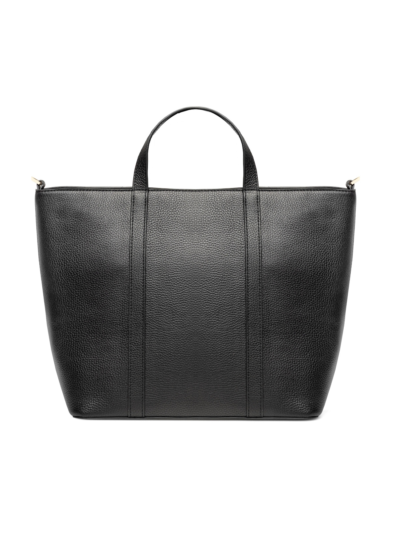 Black leather shopper bag TORES-1272-9I(W26), product view from the back on a white background.