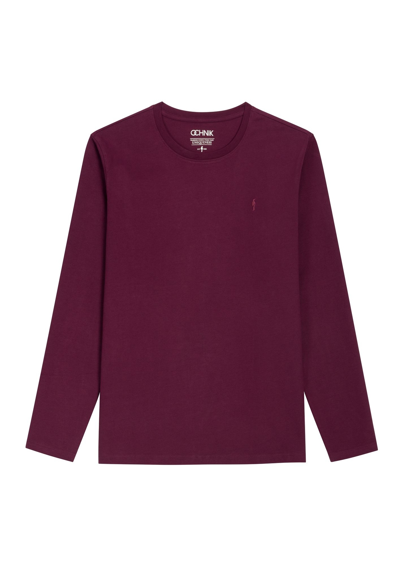 Men's burgundy cotton longsleeve LSLMT-0013-4D(Z26) - front product view, on white background.