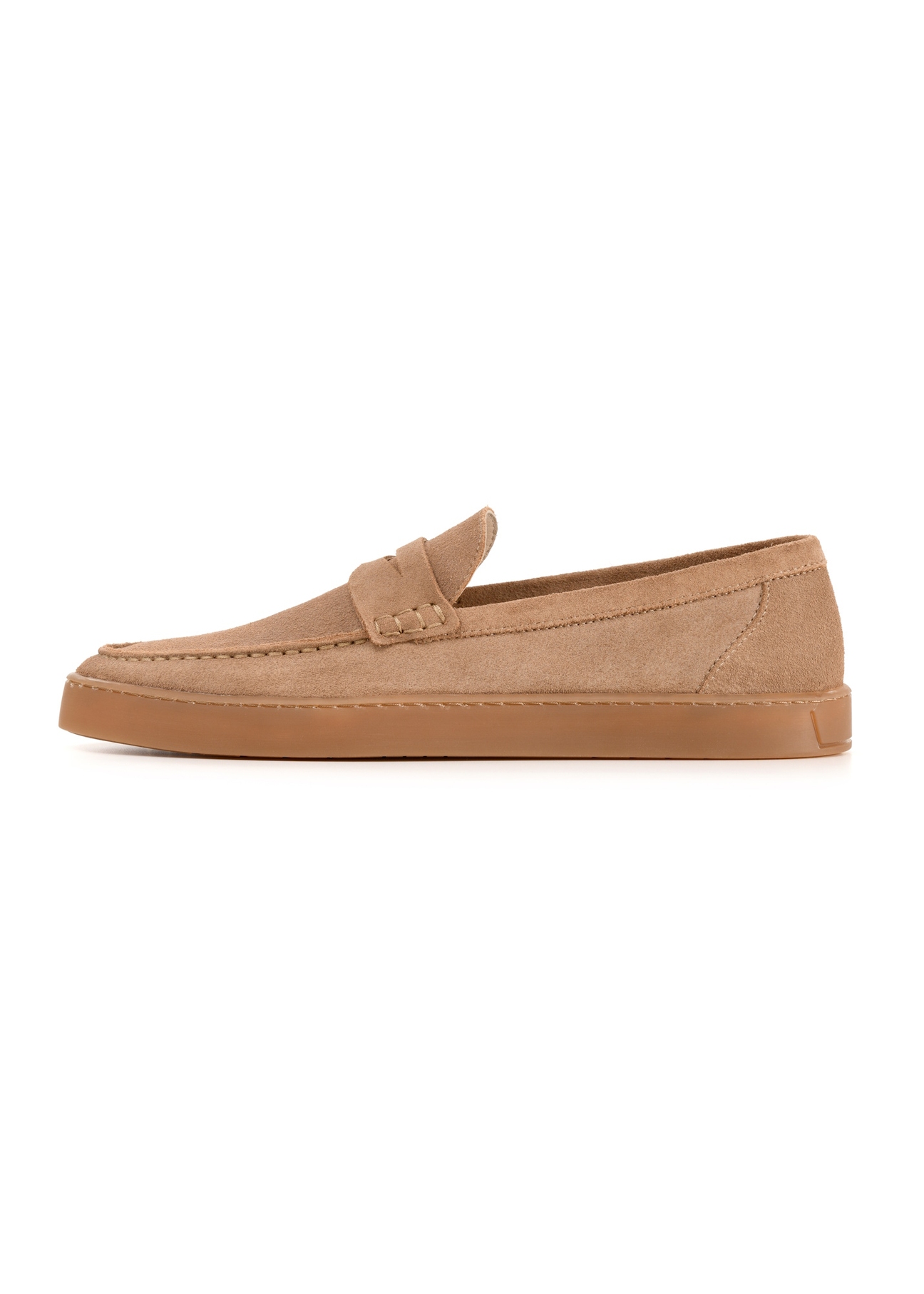 Men's beige leather moccasins BUTYM-0498-1B(W26), side view of the product on a white background.