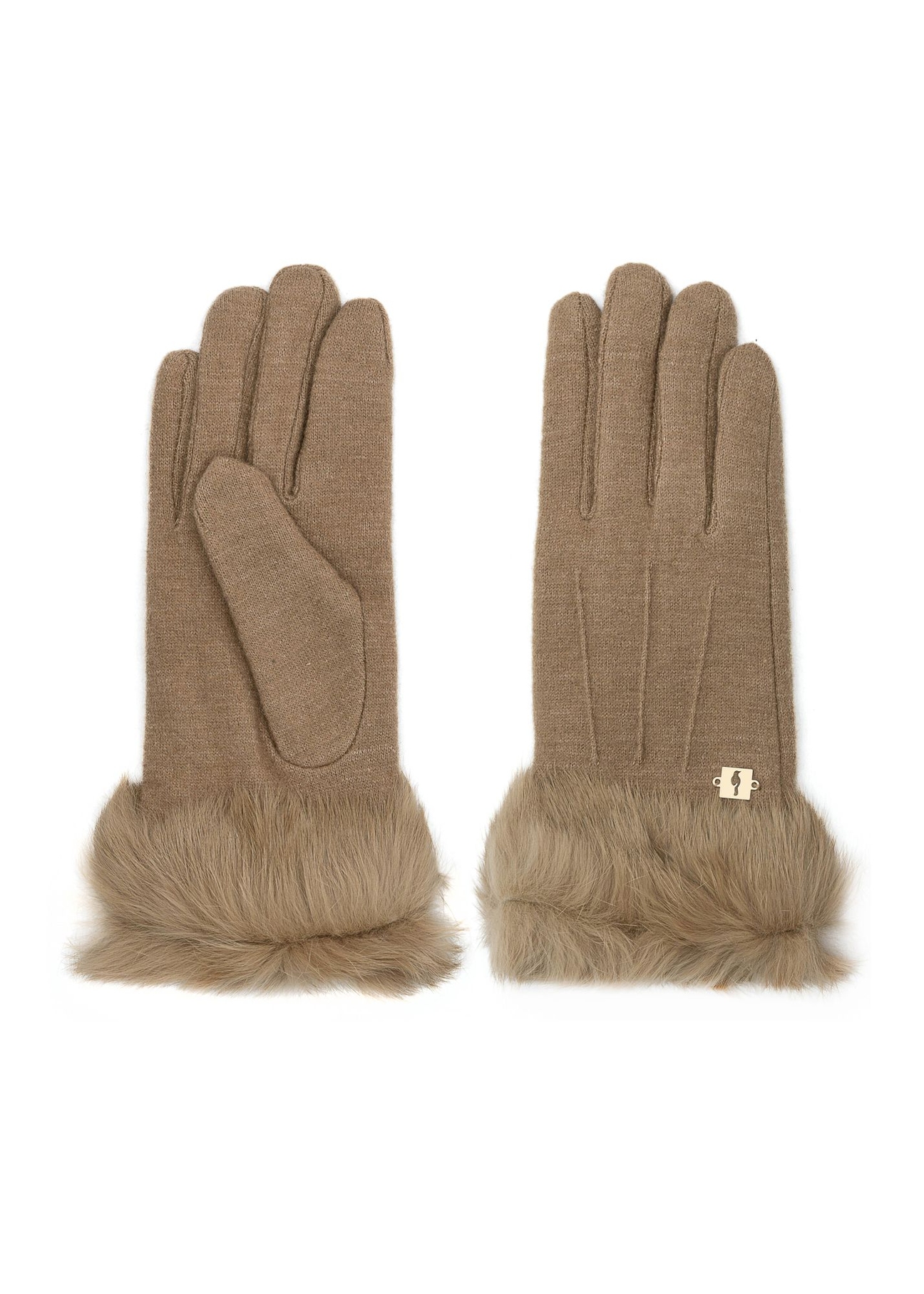 Beige women's wool gloves REKDF-0031A-81(Z25) - product view from above on a white background.
