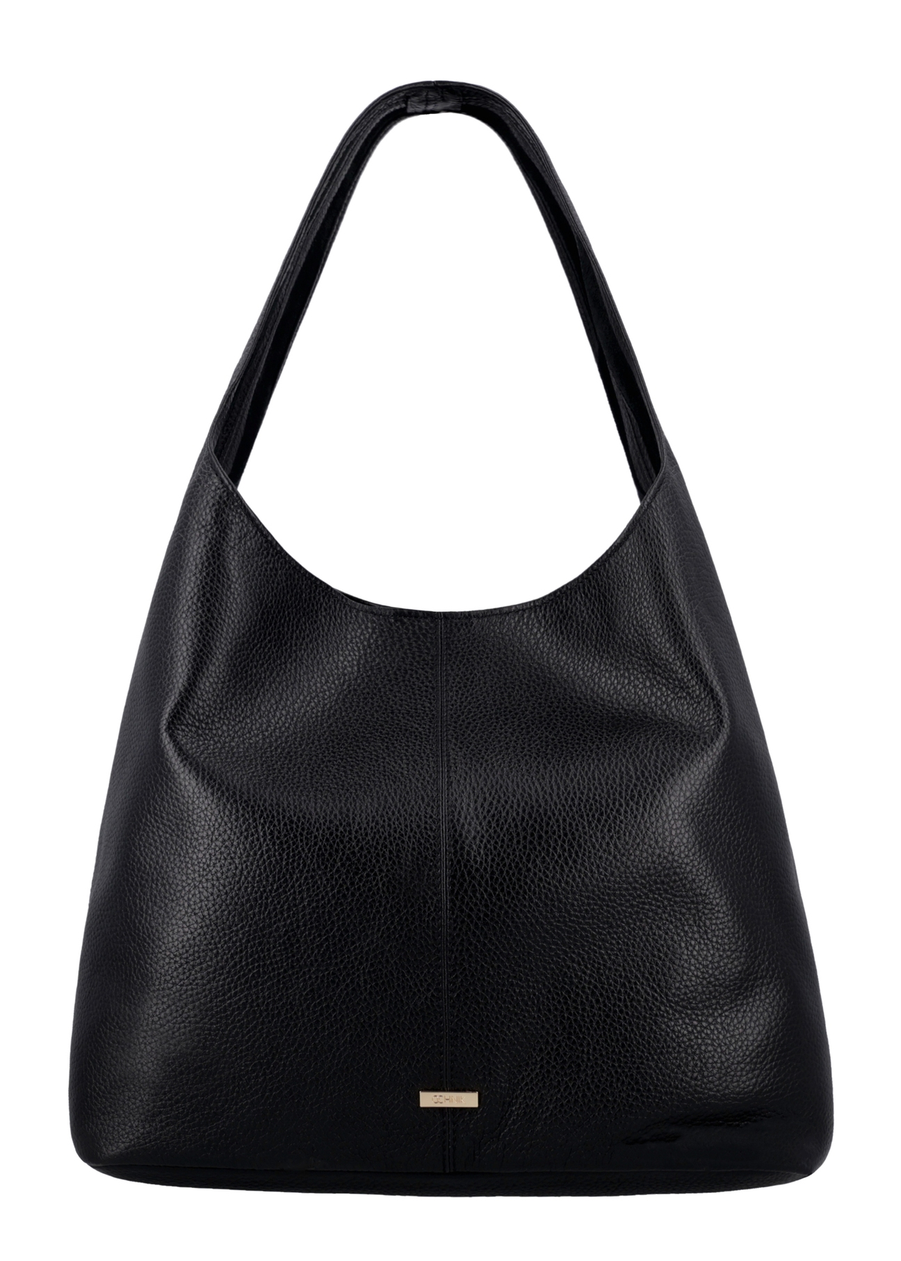 Black leather shopper bag TORES-1372-9I(Z26) – front view of the product on a white background.