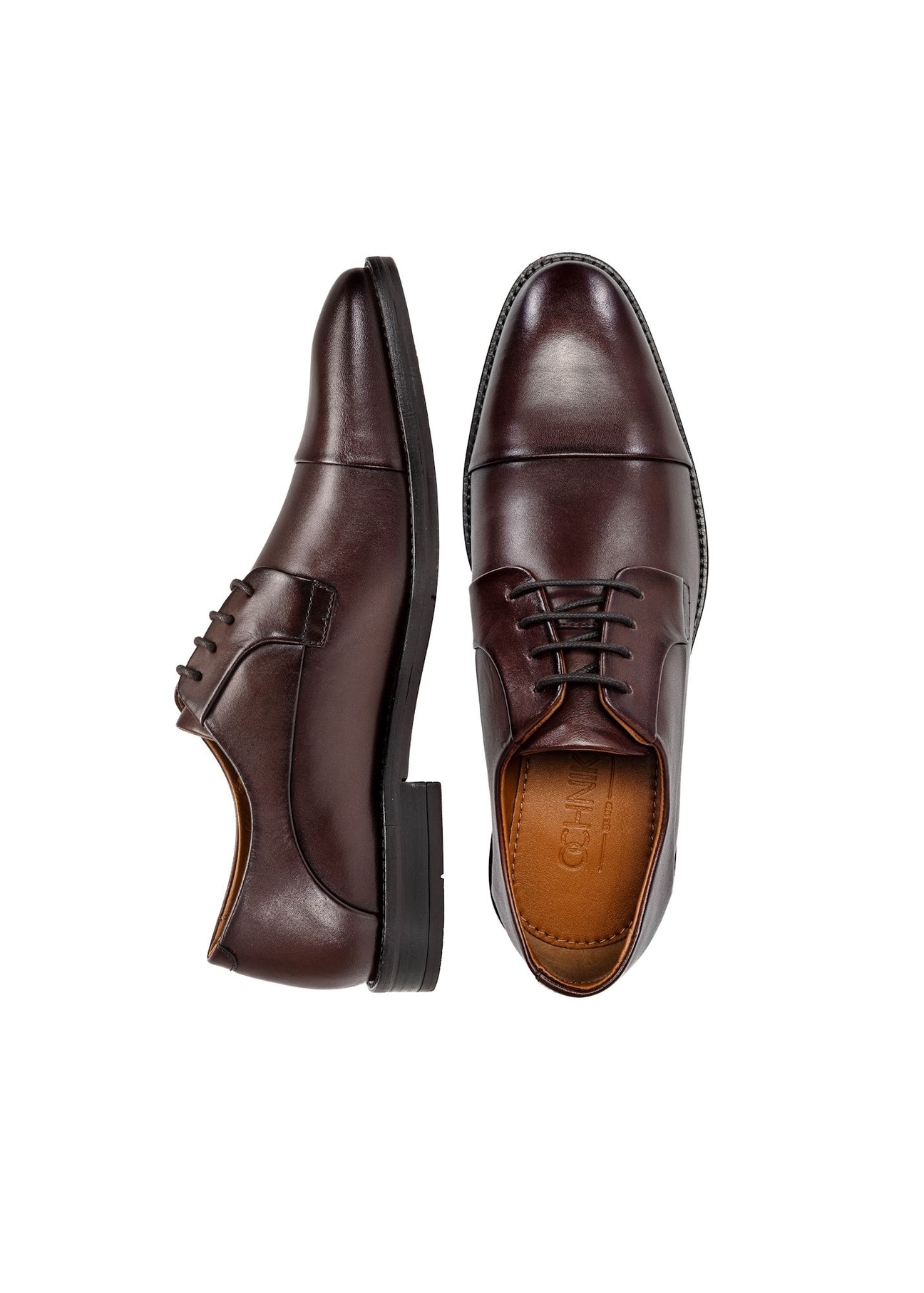 Men's brown leather shoes BUTYM-0483-1I(W26), top view of the product on a white background.