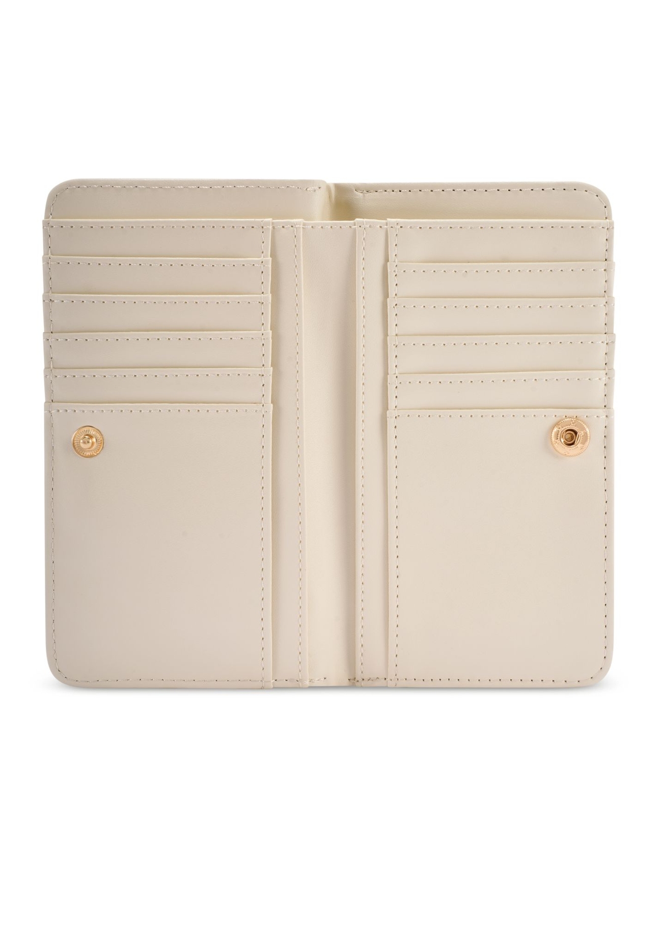 Beige polka dot women's wallet POREC-0362-0P(W26) - product view from above, on a white background.