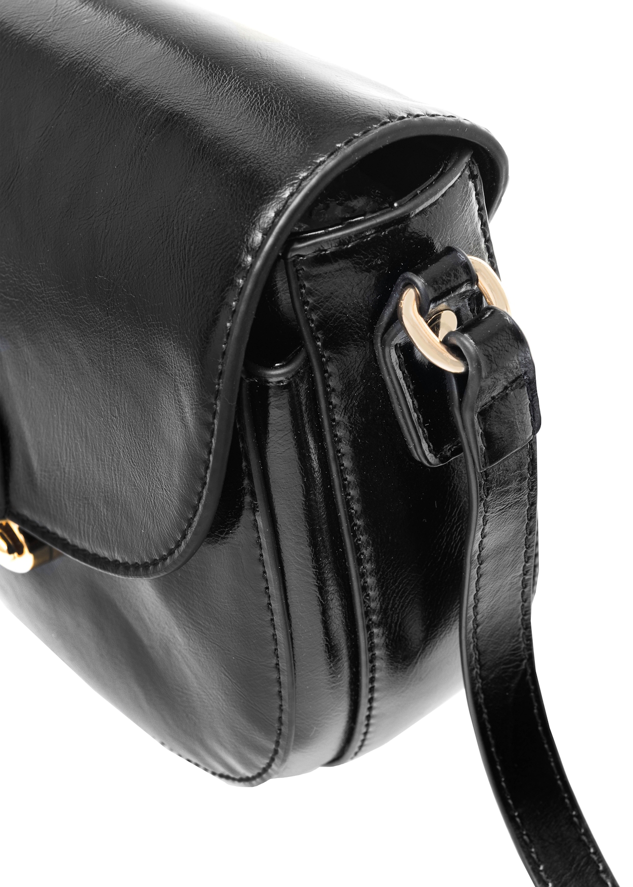 Black women's shoulder bag TOREC-1048-99(Z25), visible close-up of the product detail, view on white background.
