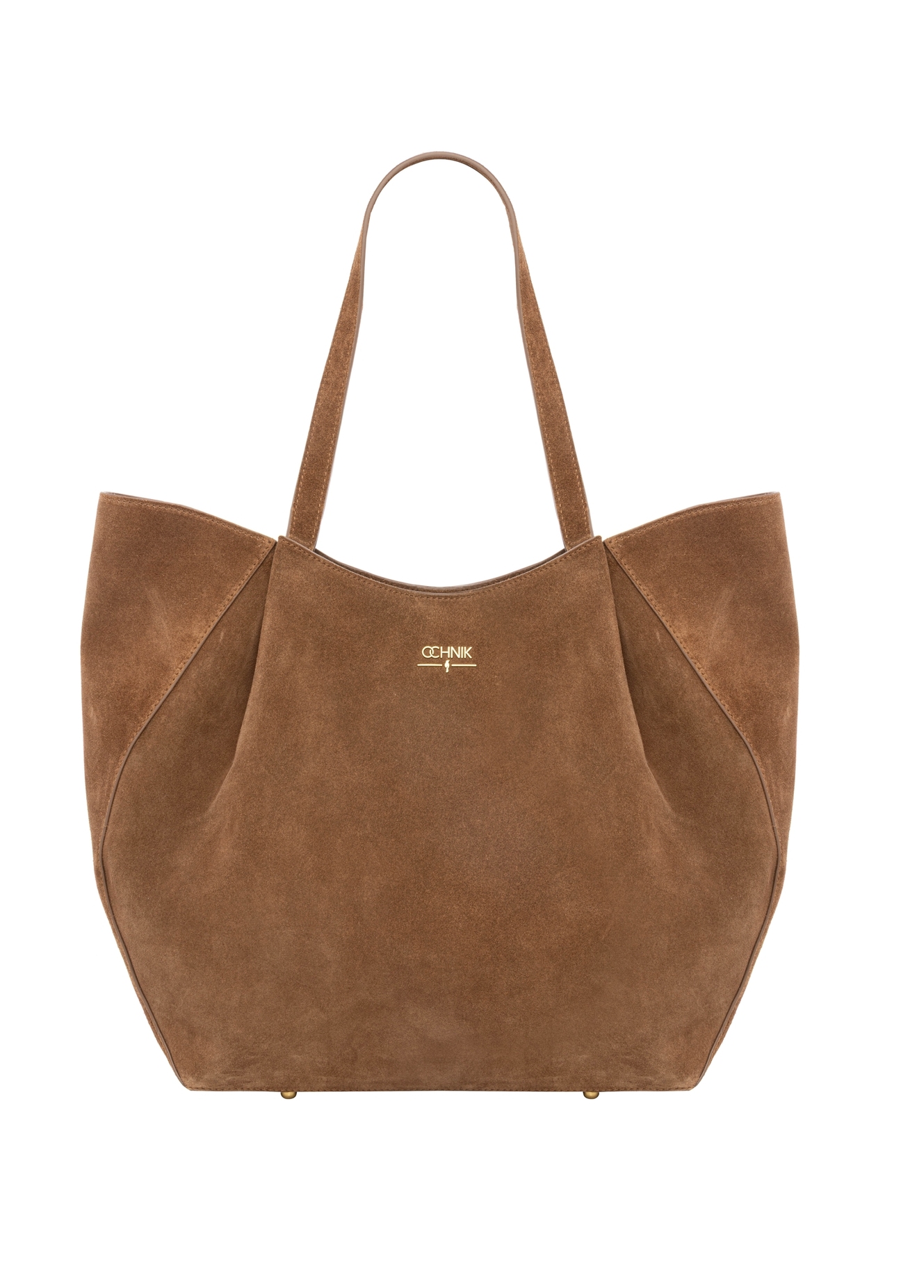 Cognac-colored women's suede shopper bag TORES-1358-1F(Z26), front view on a white background.