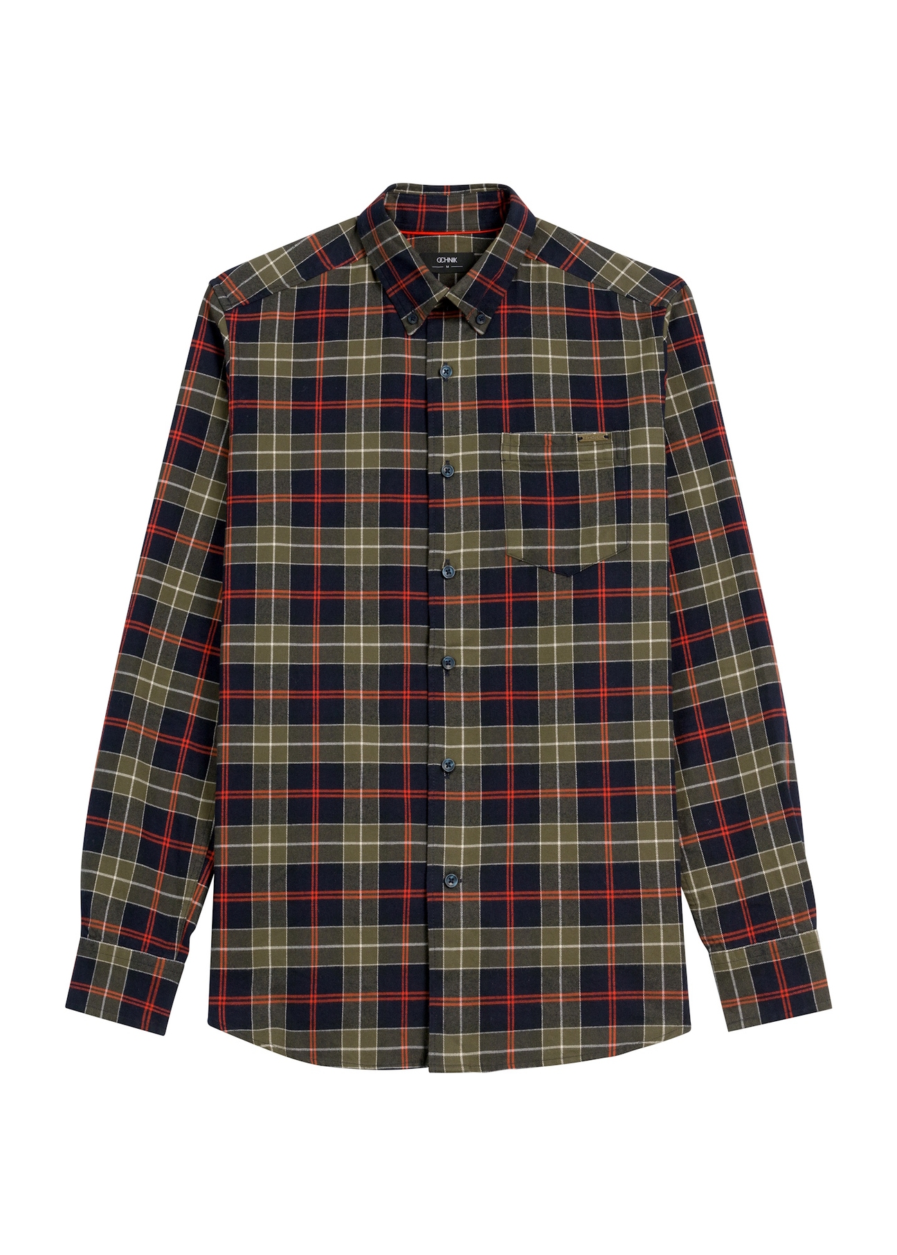 Men's khaki checkered shirt KOSMT-0344-55(Z25), front product view on white background.