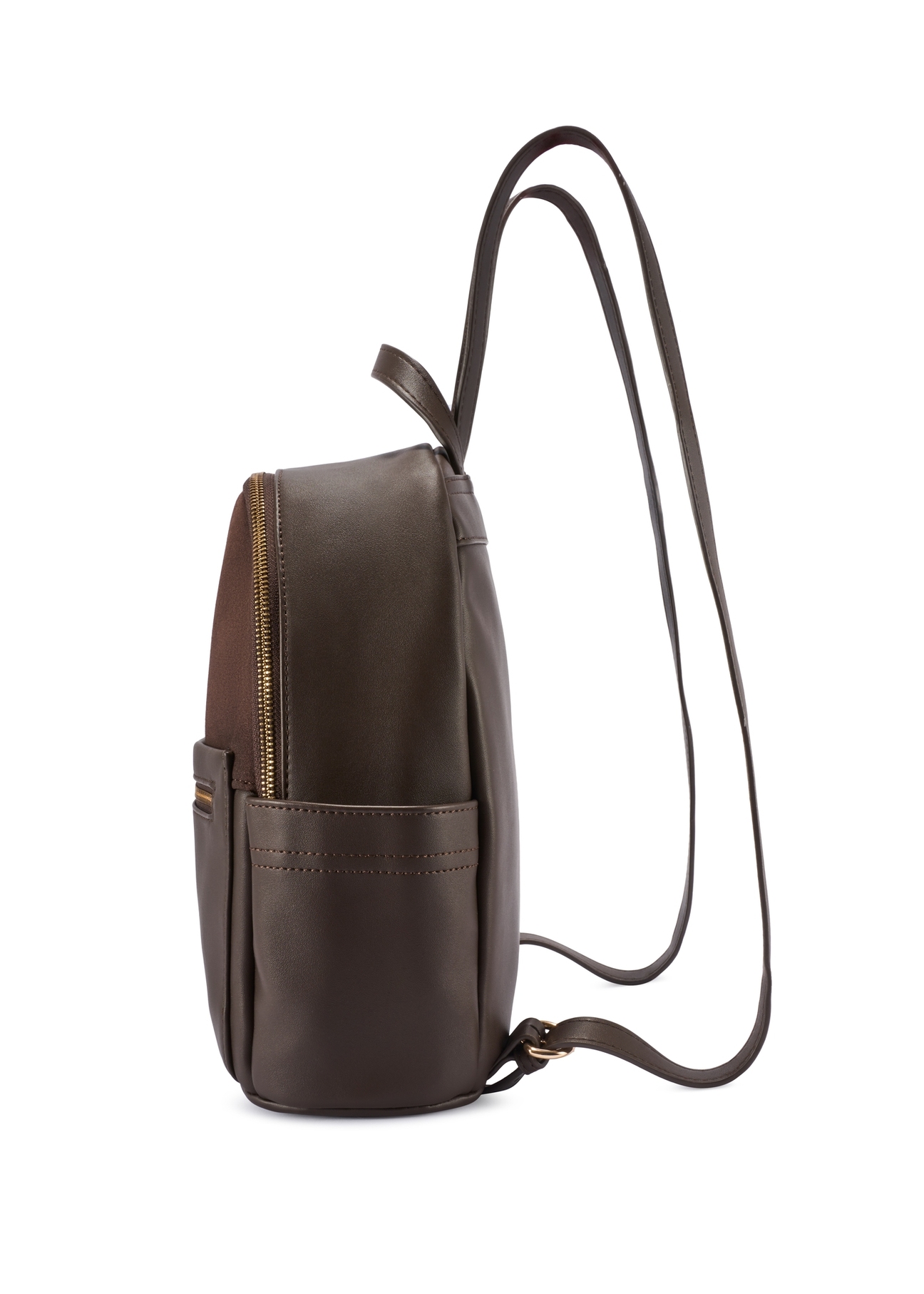 Brown women's backpack TOREC-1125-1I(W26), product view from the side on a white background.