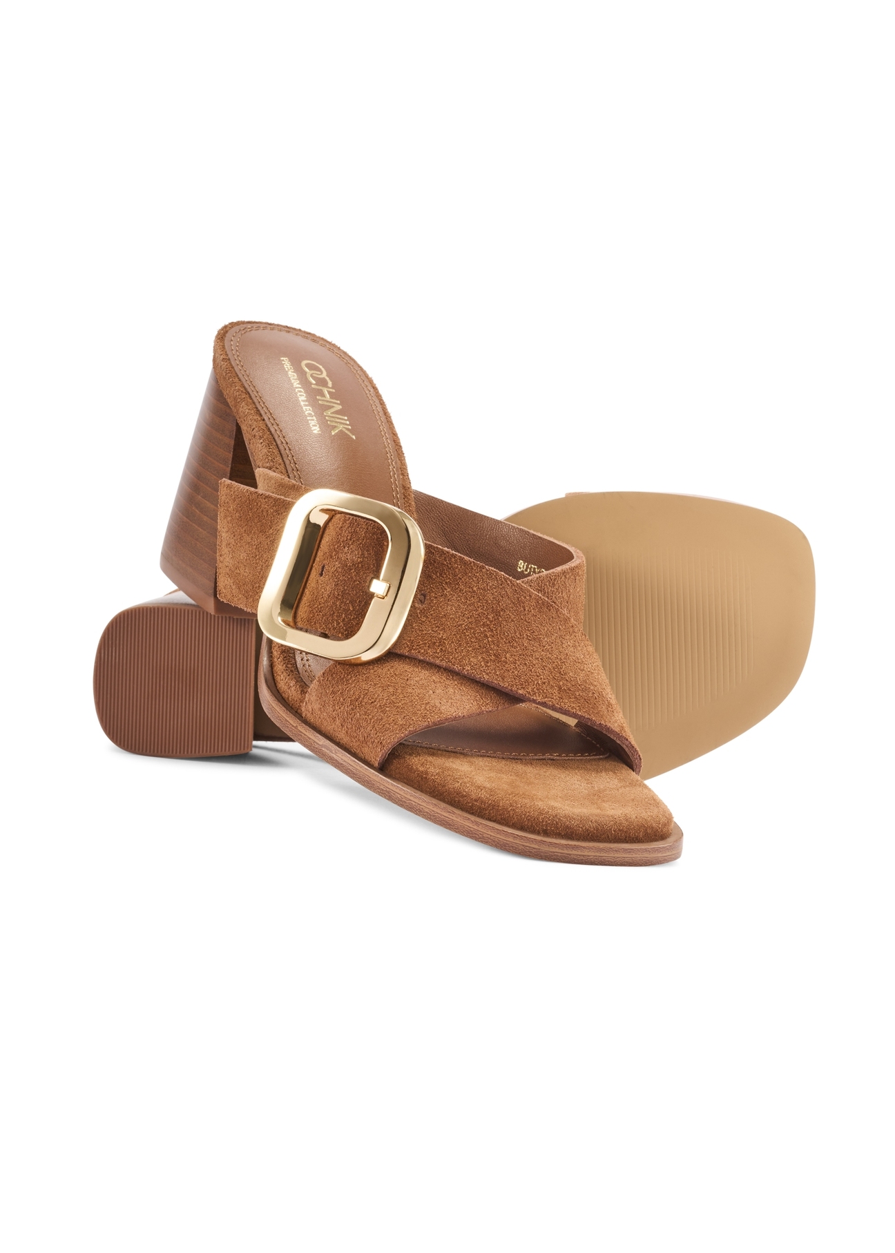 Women's suede mules with a block heel BUTYD-1228-1D(W26)