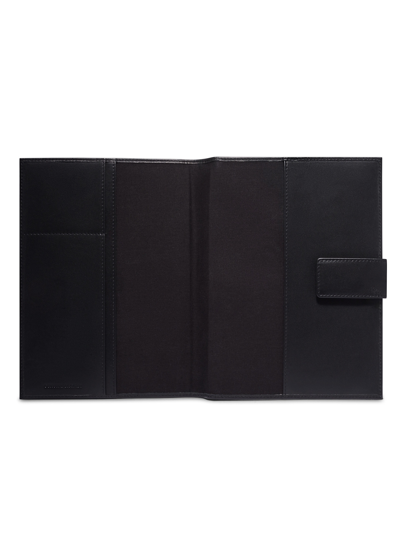 Black leather notebook case PORMS-0718-99(Z26), product view inside on a light background.