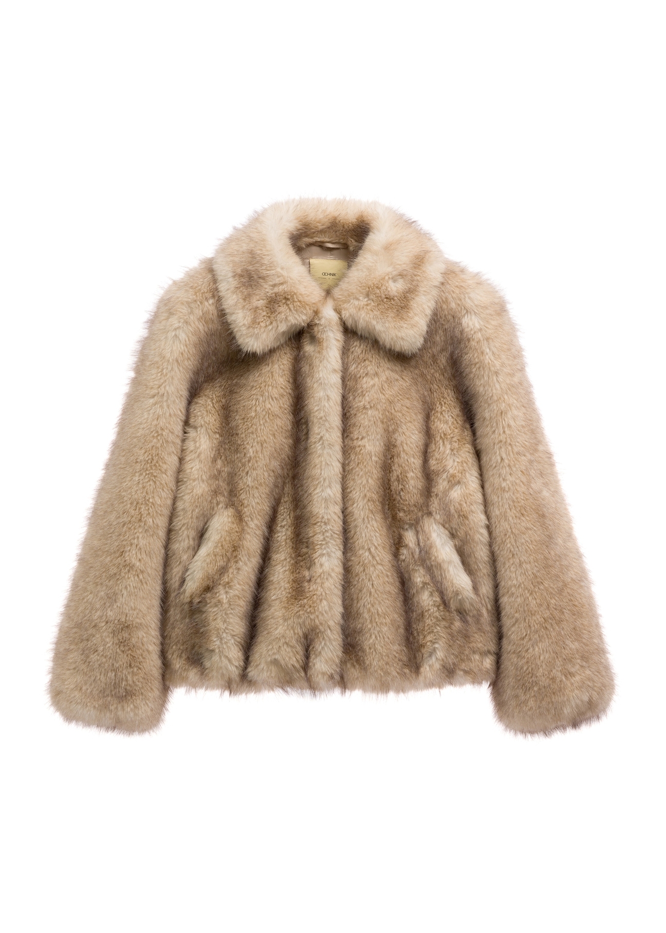 Beige short women's fur coat FUTDP-0091-1B(Z26)