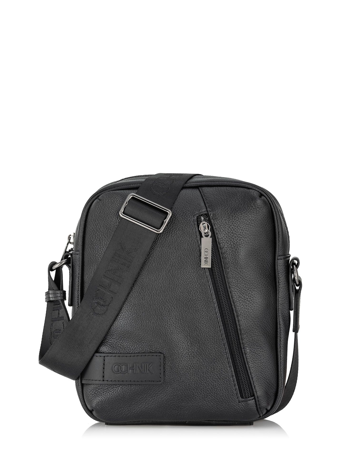Black leather men's bag TORMS-0251B-99(Z25), front product view on white background.