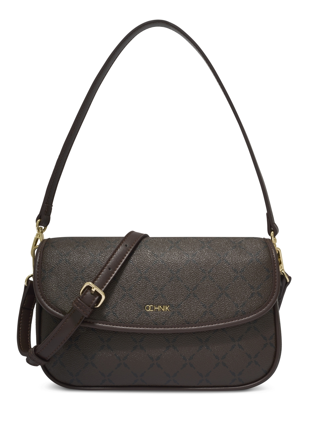 Brown messenger bag with monogram TOREC-1300-1P(Z26), front product view on white background.