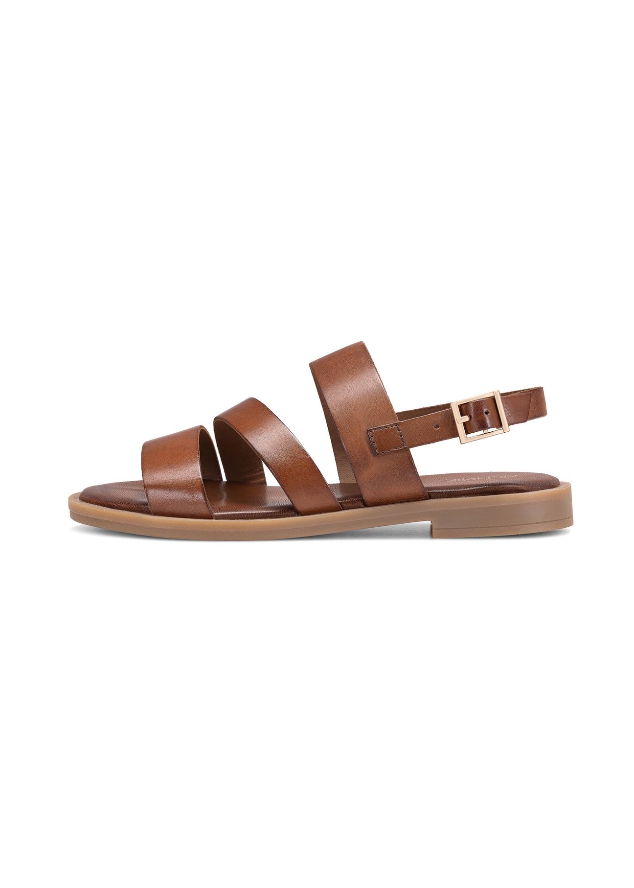 Women's leather sandals in cognac color BUTYD-1152-1F(W26), side view of the product on a white background.