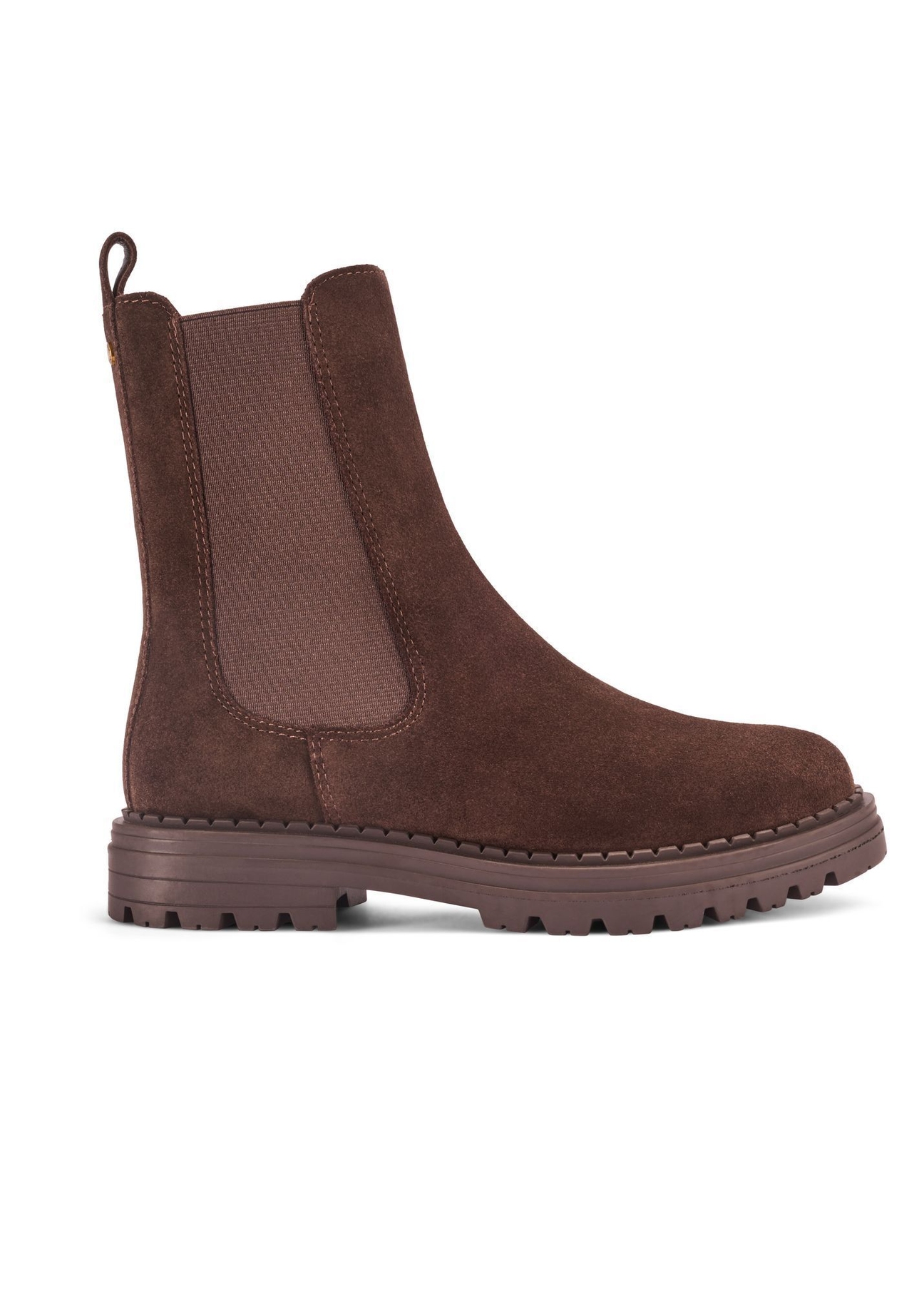 Women's brown suede Chelsea boots BUTYD-1010-1I(Z26) - side view of the product on a white background.