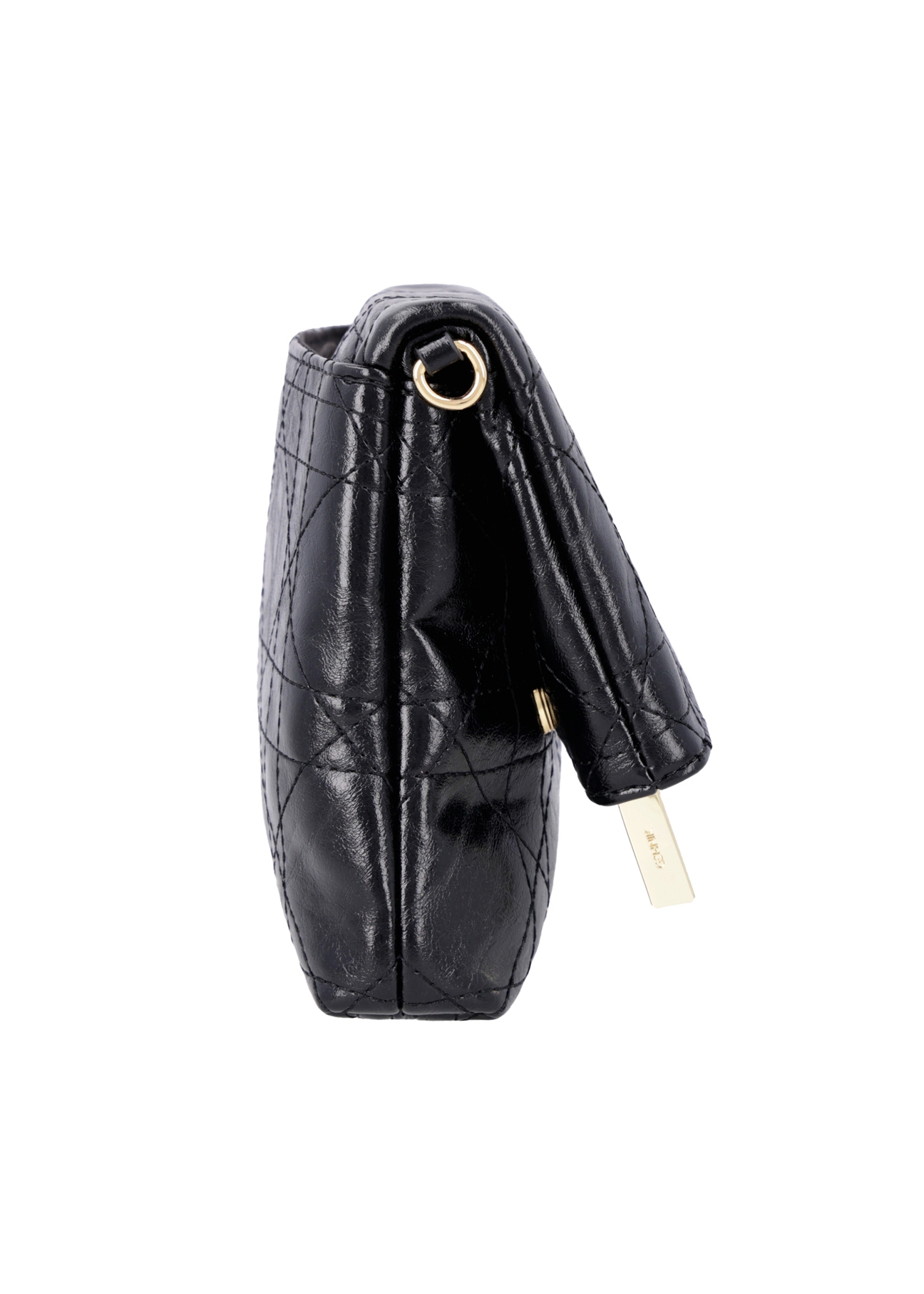Black women's handbag with chain TOREC-1335-9F(Z26), product view from the side on a white background.