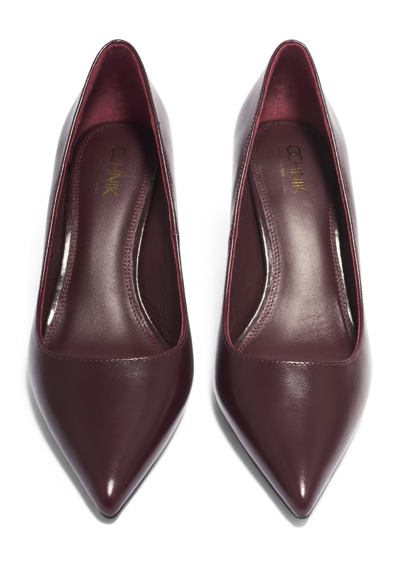 Women's burgundy leather pumps BUTYD-1031A-4D(Z26), front product view on white background.