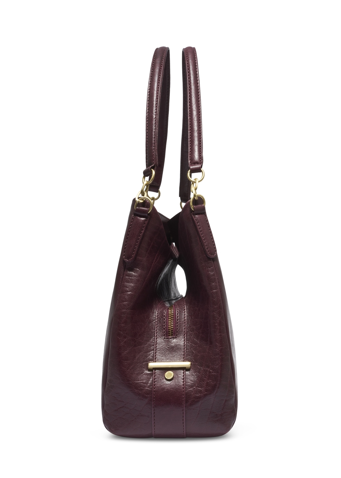 Burgundy leather women's shopper handbag TORES-0636-4D(Z26), side product view on white background.
