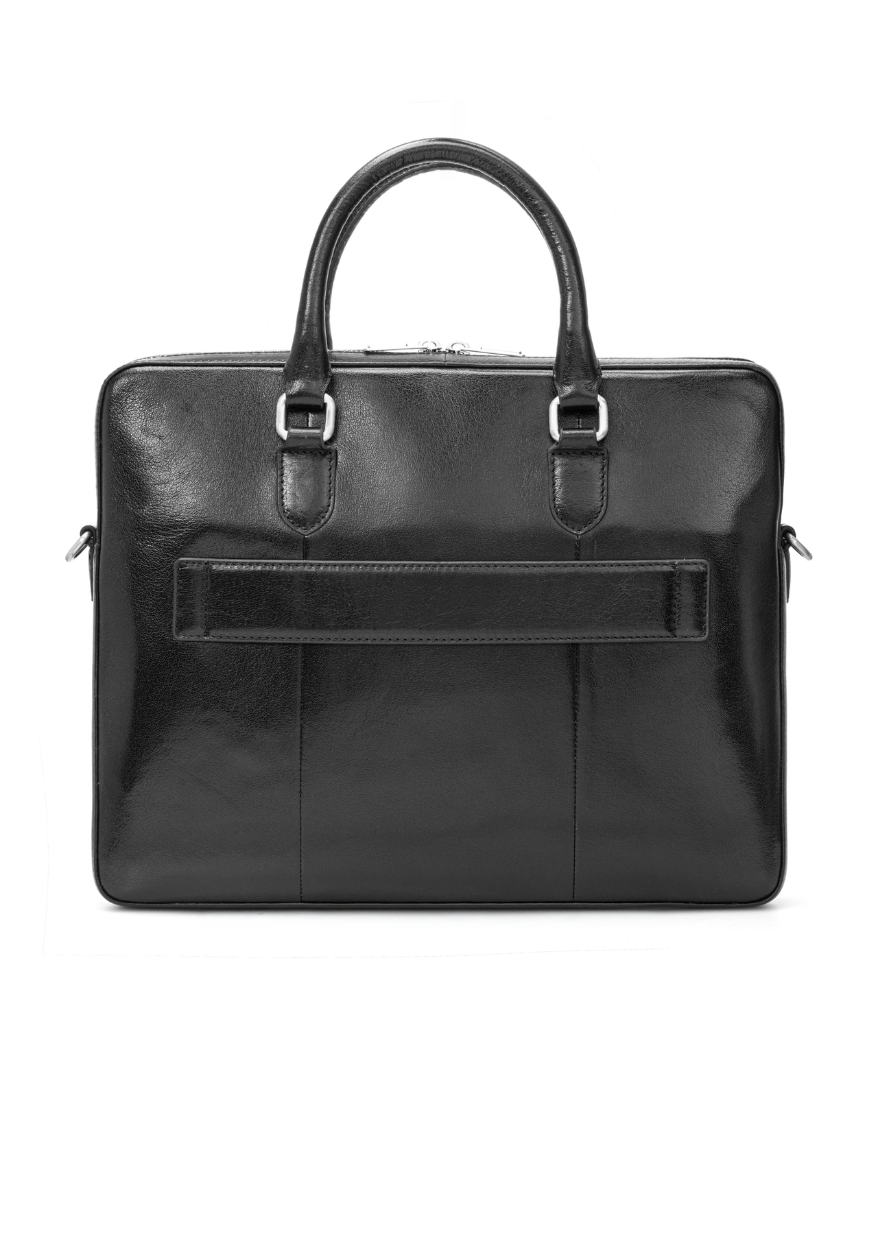 Black leather men's laptop bag TORMS-0506-99(W26) - product view from the back, on a white background.