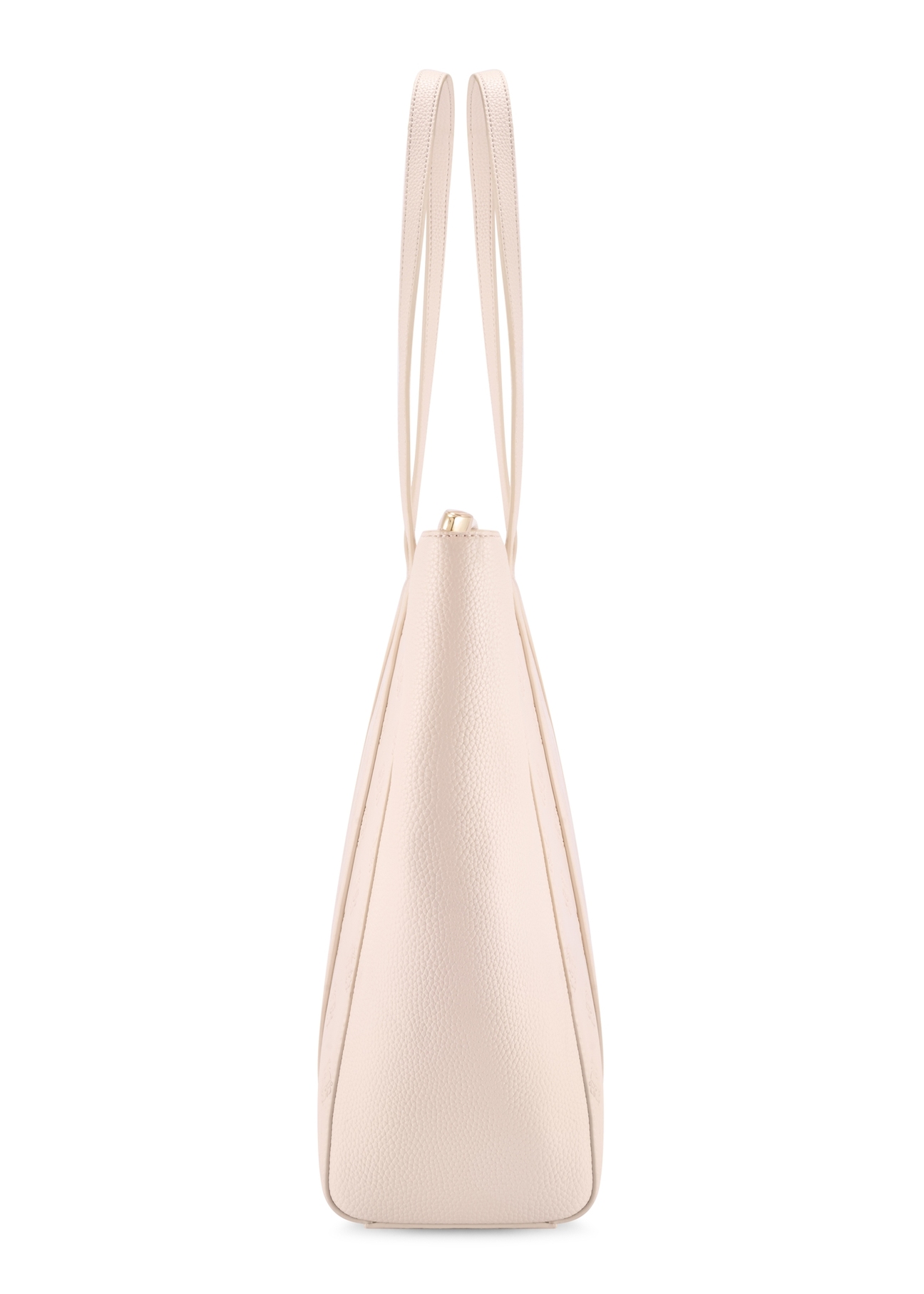 Cream monogram shopper bag TOREC-1160-0B(W26), side product view on white background.