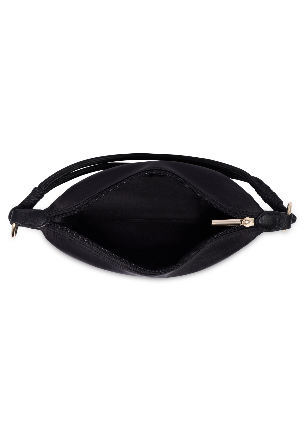 Black fabric women's handbag TOREN-0355-99(Z26), product view inside on white background.