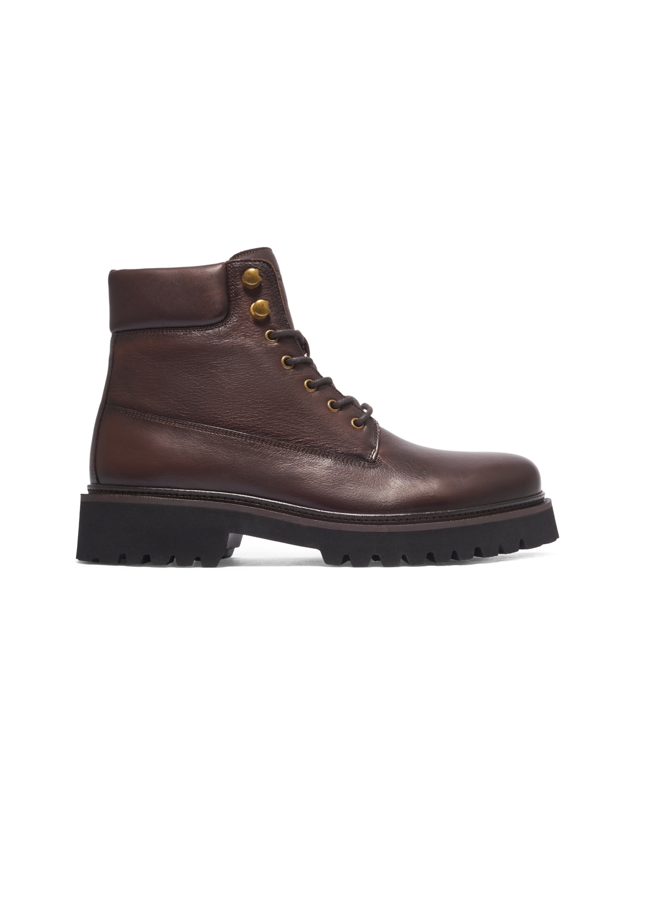 Dark brown men's leather ankle boots BUTYM-0579-1I(Z26), side view of the product on a white background.