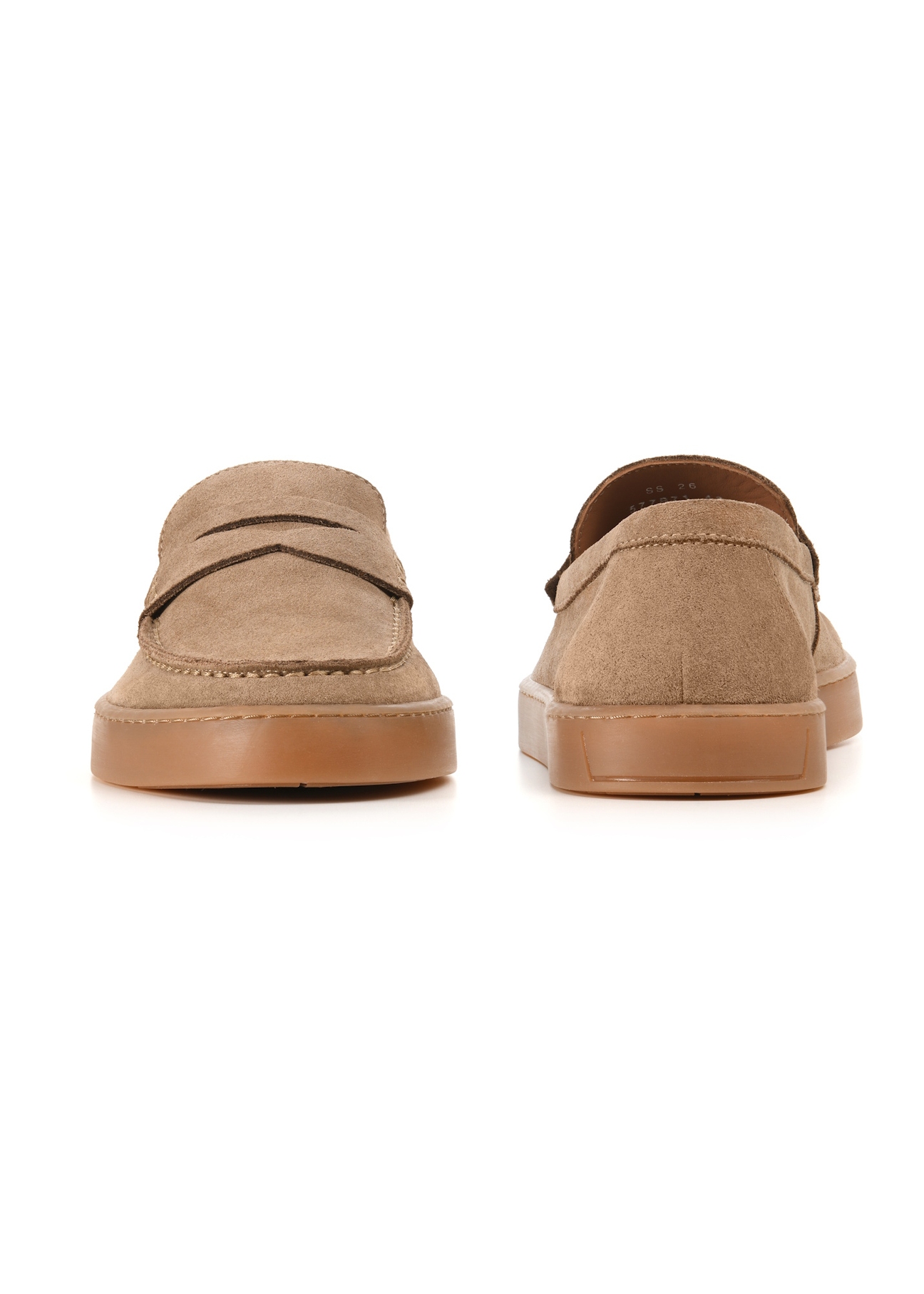 Men's leather moccasins in cool beige color BUTYM-0498-1K(W26), front and back view of the product on a white background.