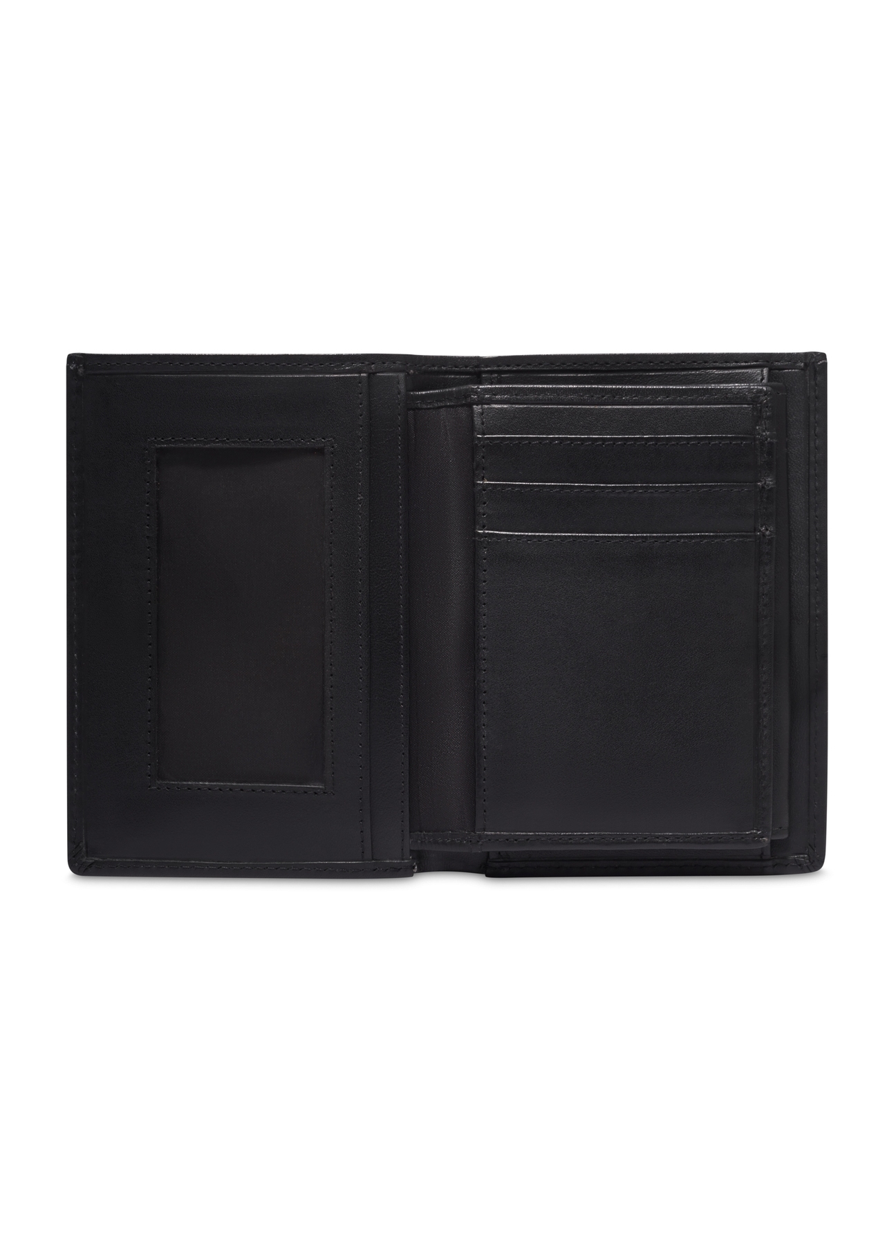 Small black leather men's wallet PORMS-0702-99(Z26), product view inside on white background.
