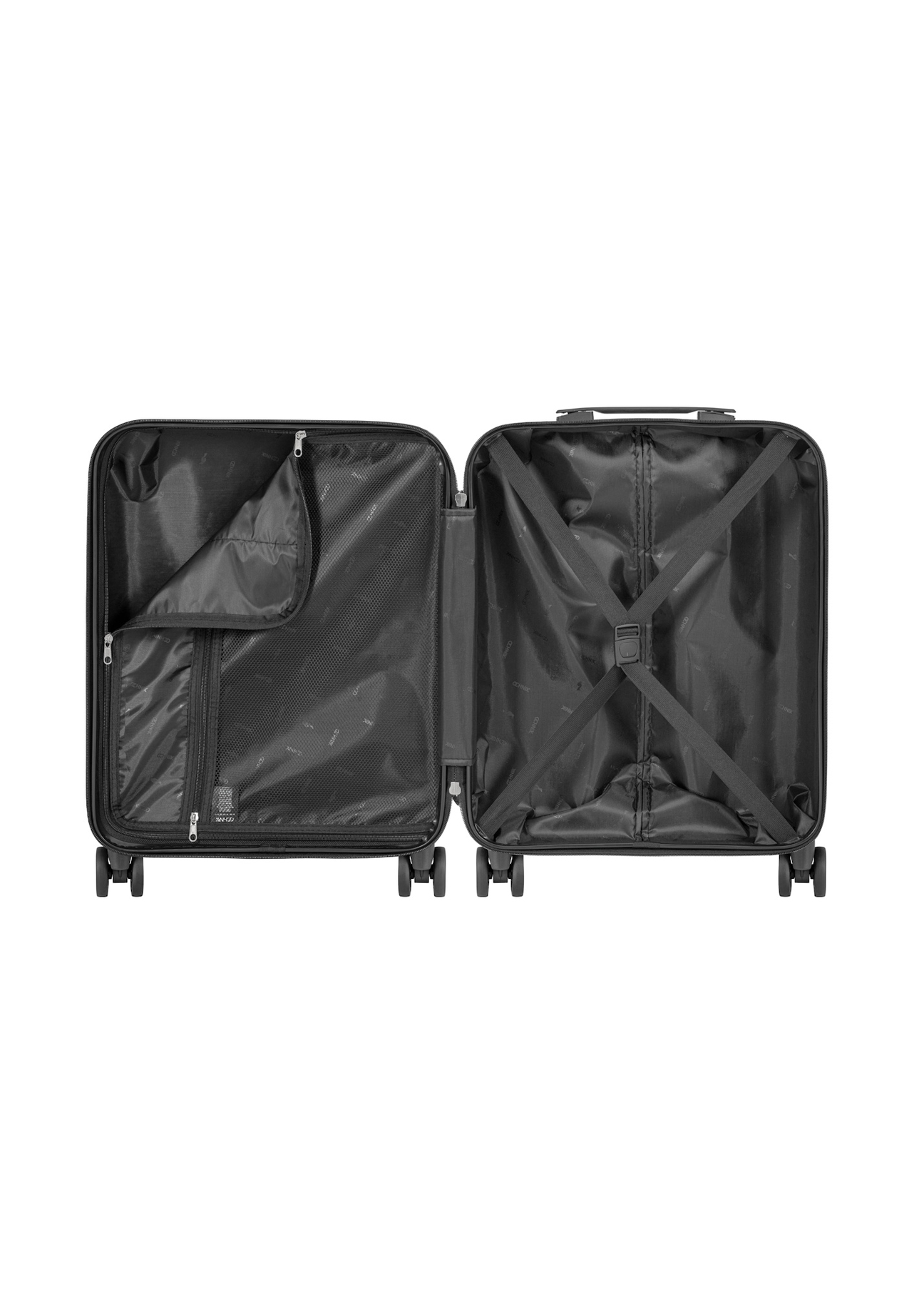 Small patterned suitcase on wheels WALAB-0074-1P-19(W26), product view inside on white background.