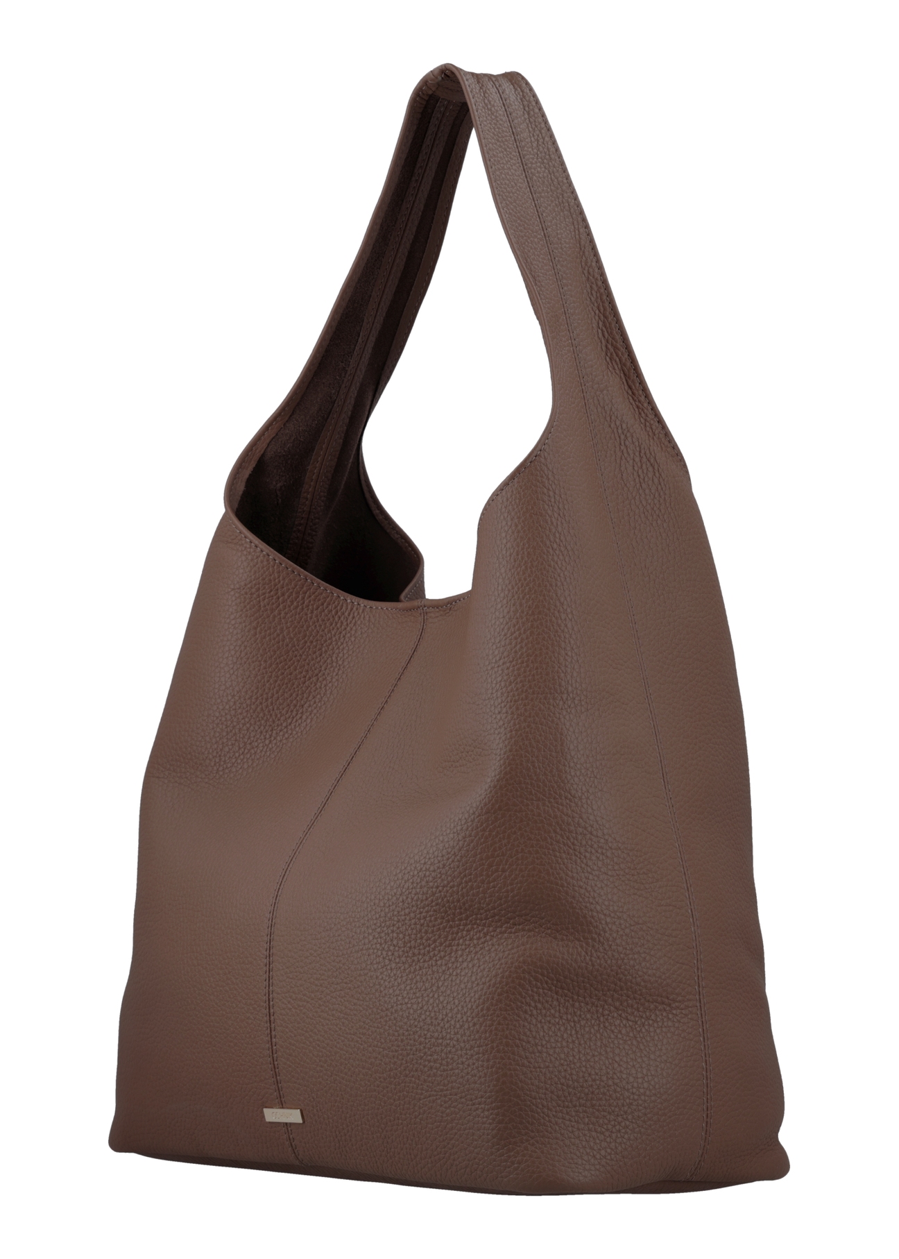 Beige leather shopper bag TORES-1372-1K(Z26) - diagonal product view, on a white background.