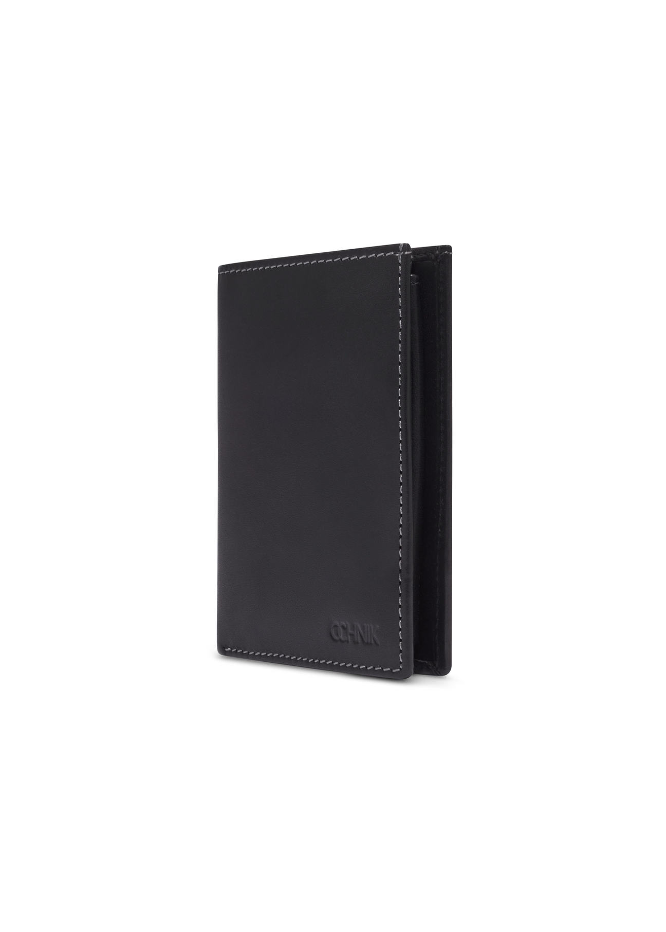 Small black leather men's wallet PORMS-0702-99(Z26), diagonal product view on white background.