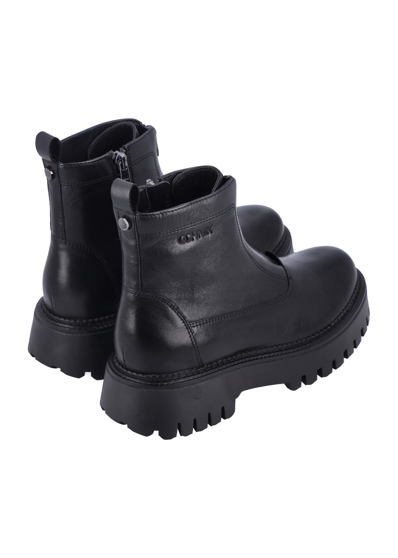 Black leather women's ankle boots BUTYD-1291-99(Z26), product view from the back on a white background.
