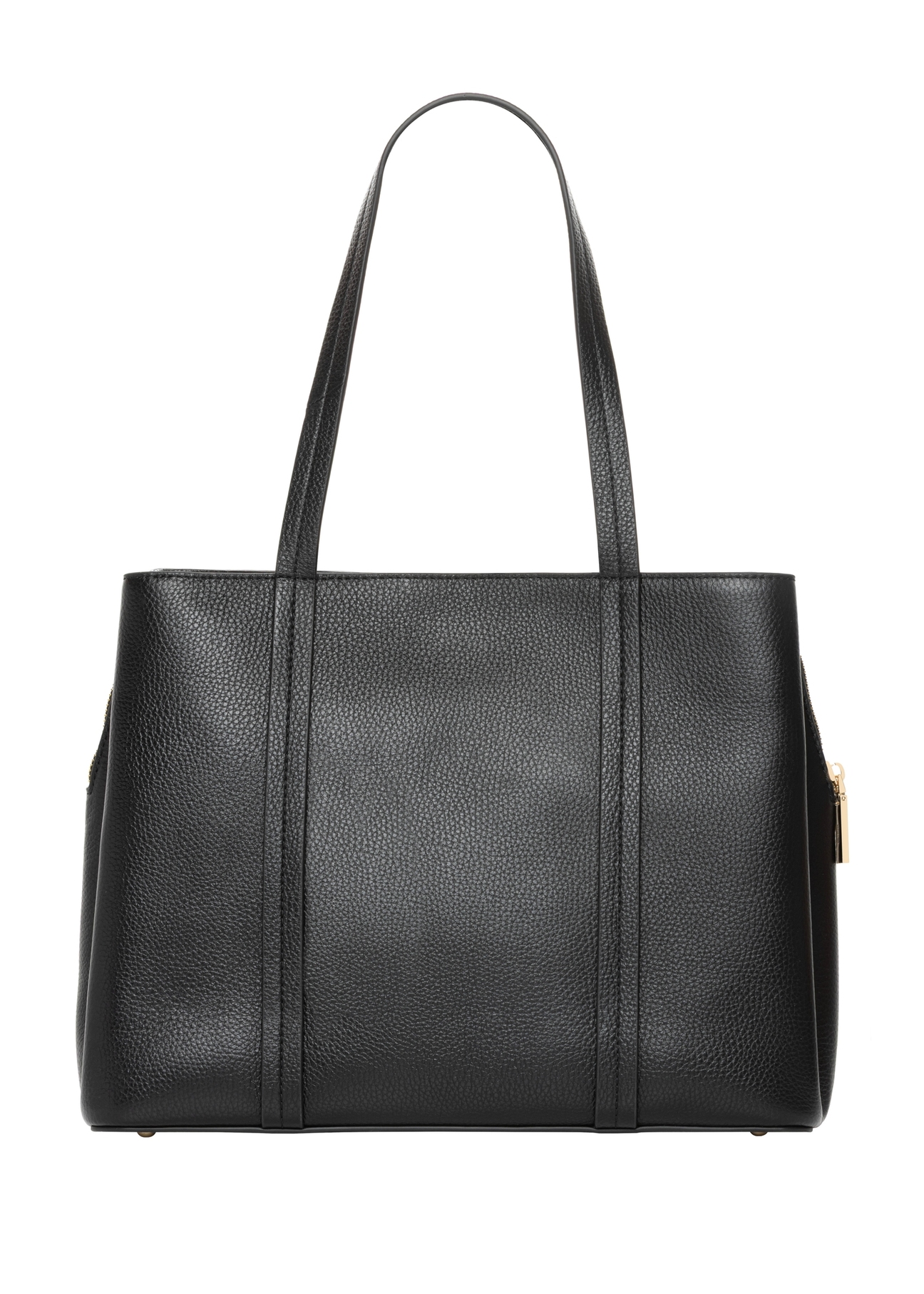 Black leather shopper bag TORES-1342-9I(Z26). Back view on white background.